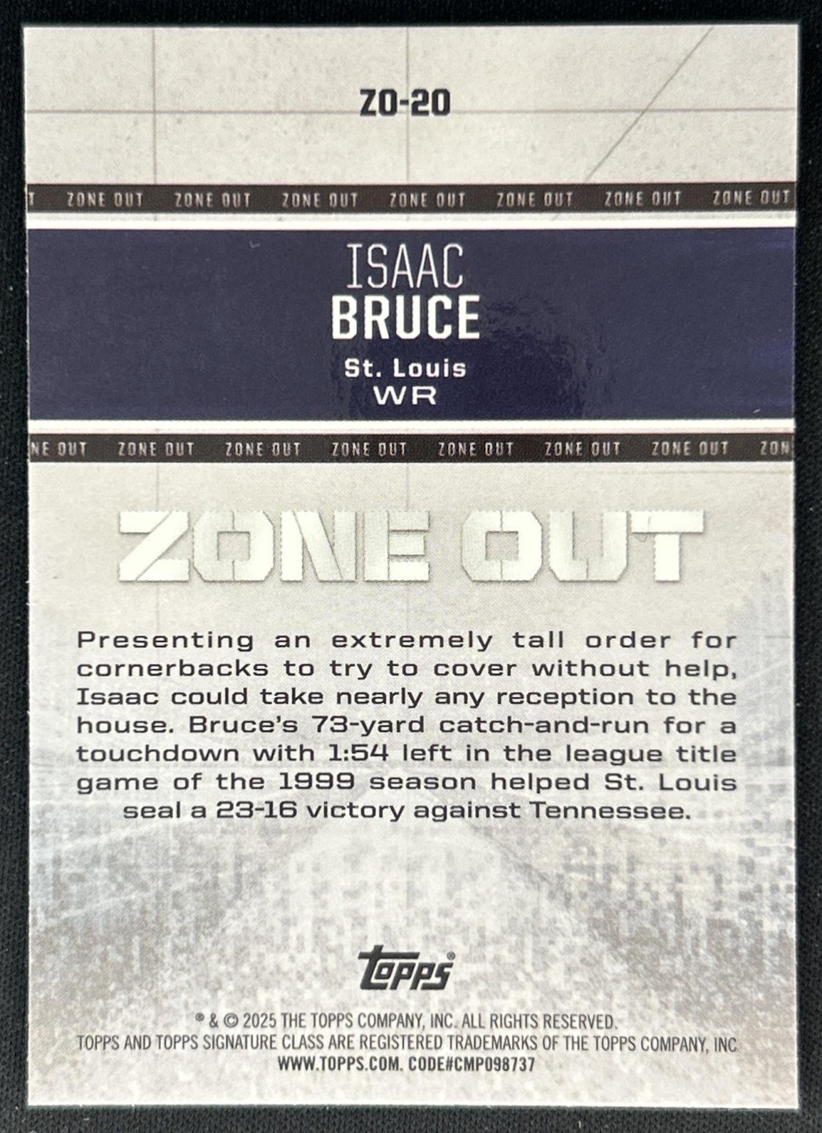 Isaac Bruce 2024 Topps Signature Class Zone Out Indigo /175 Rams