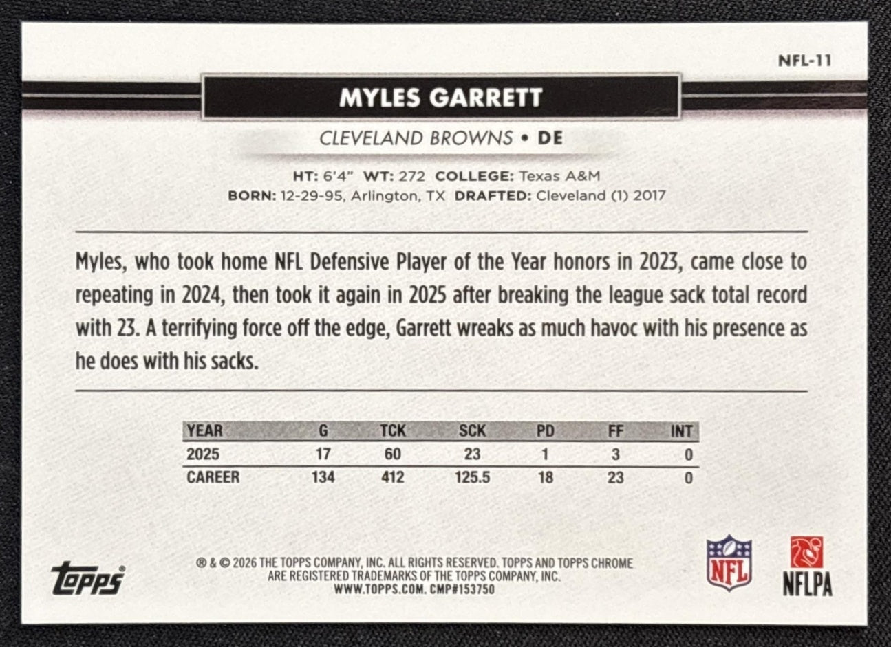 Myles Garrett 2026 Topps NSCC Collection NFL Gold Refractor /50 Browns Sports Trading Cards