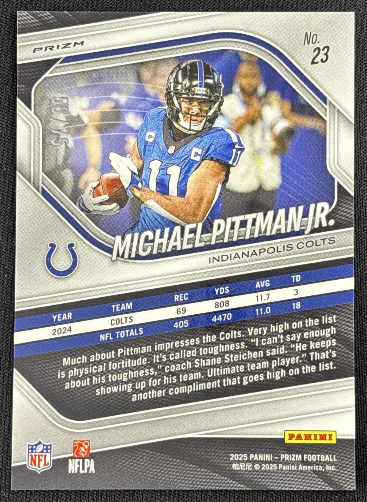 Michael Pittman Jr. 2025 Panini Prizm No Huddle Purple /75 Colts