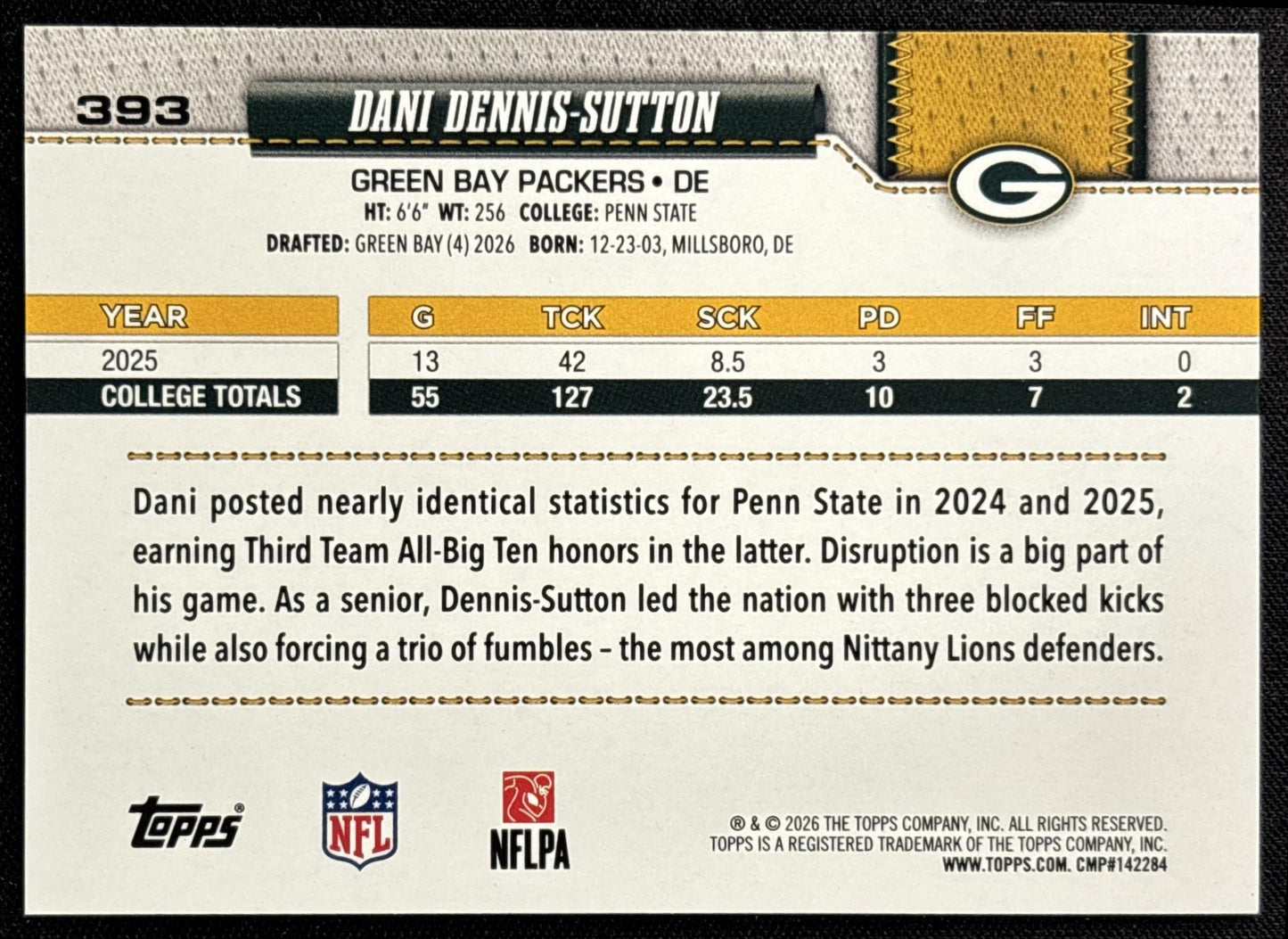 Dani Dennis-Sutton 2026 Topps Sandglitter Packers