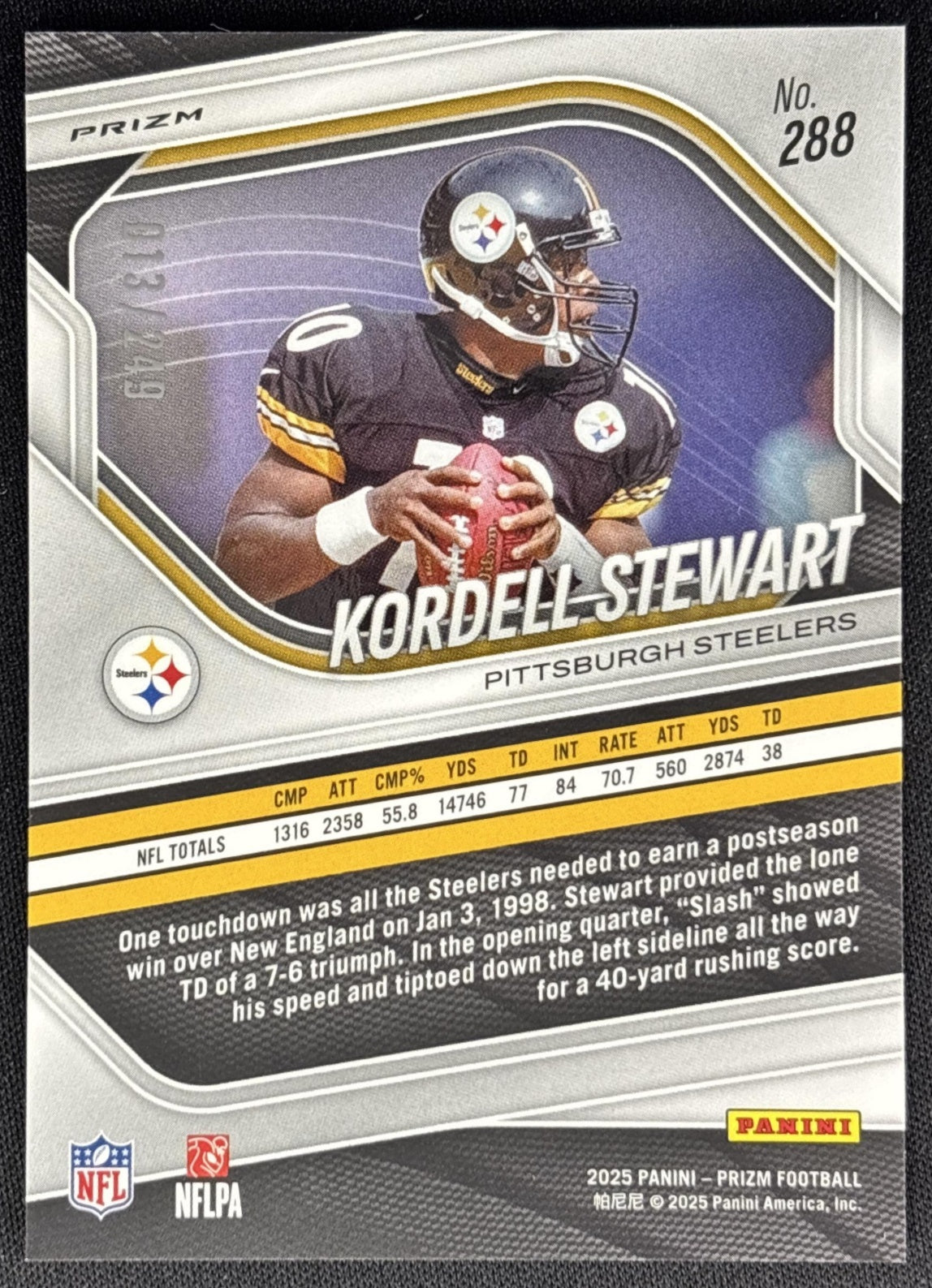 Kordell Stewart 2025 Panini Prizm Orange /249 Steelers Sports Trading Card