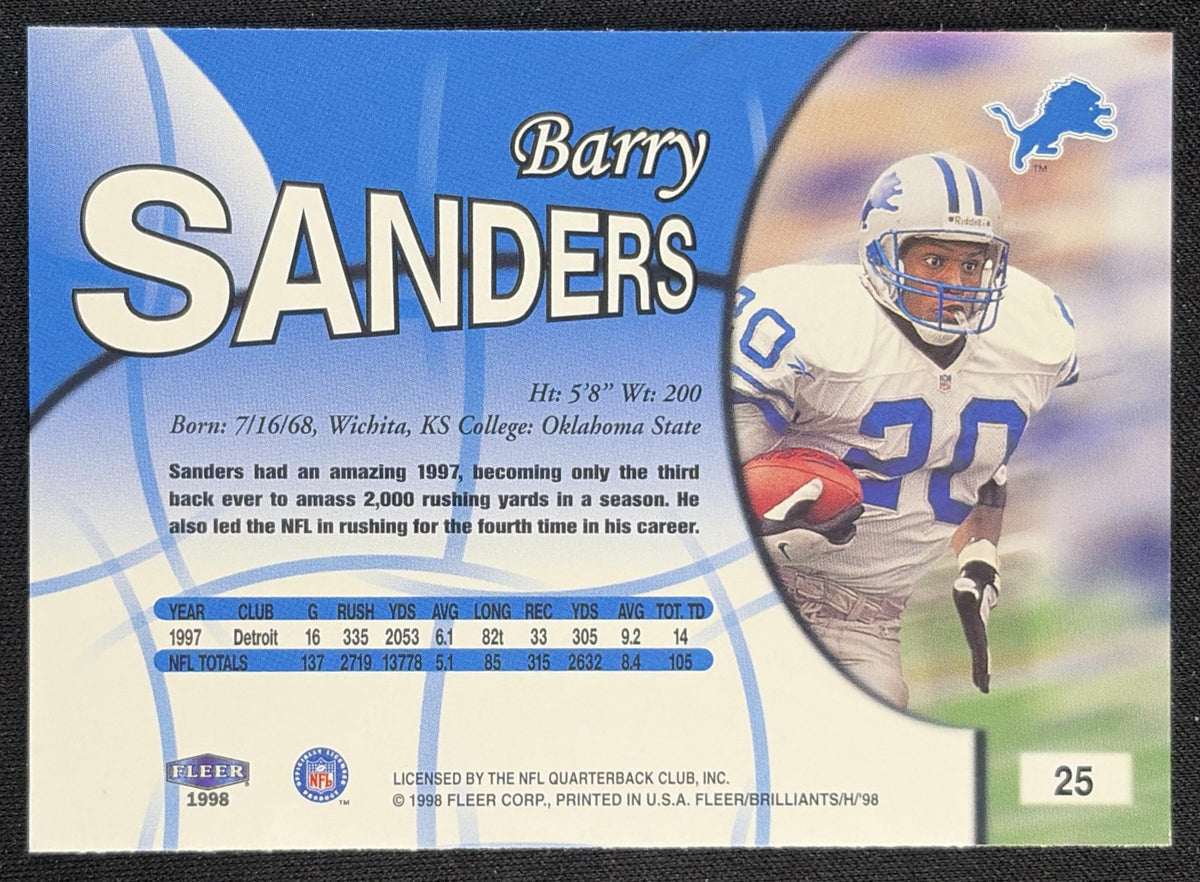 Barry Sanders 1998 Fleer Brilliants Blue Lions Sports Trading Card