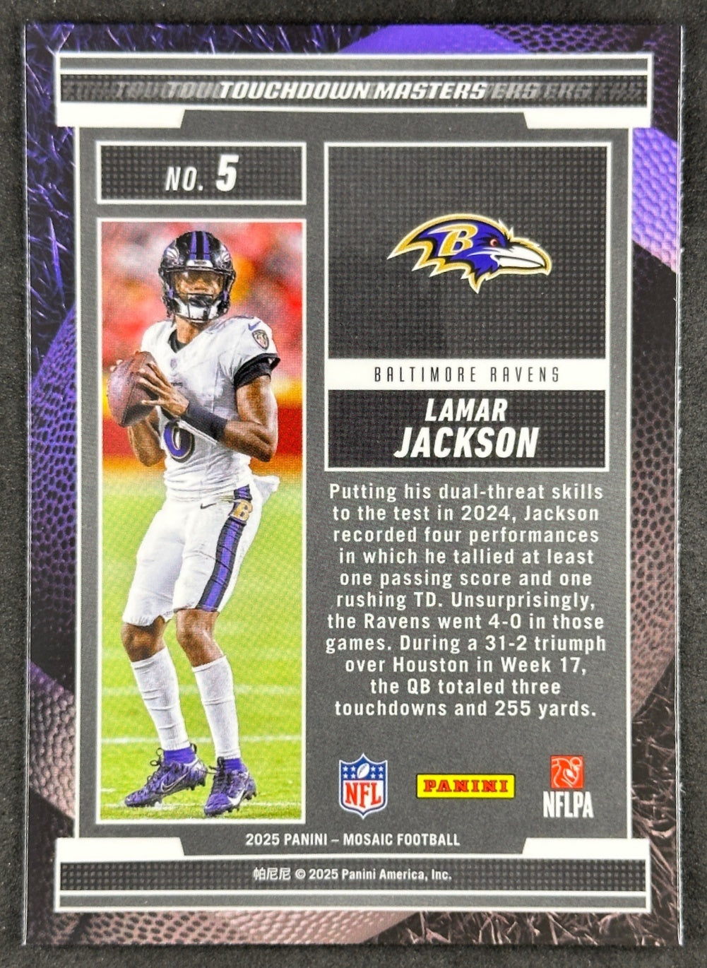Lamar Jackson 2025 Mosaic Touchdown Masters Ravens Sports Trading Card