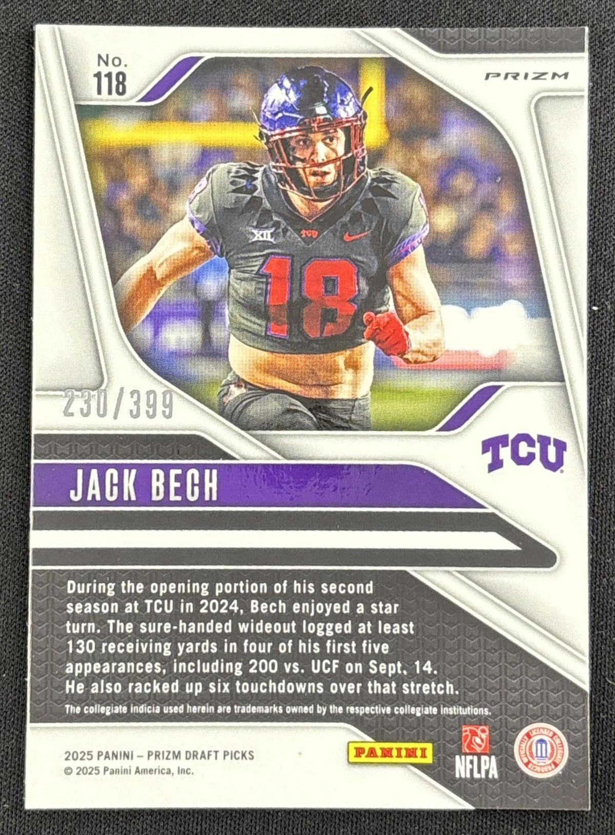 Jack Bech 2025 Panini Prizm Draft Picks Red /399 Horned Frogs Sports Trading Card