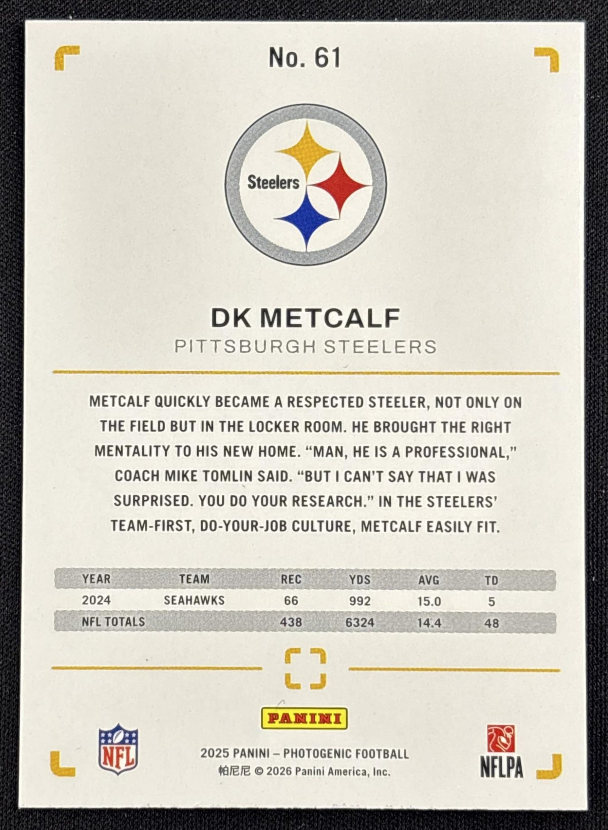 DK Metcalf 2025 Panini PhotoGenic Red /125 Steelers