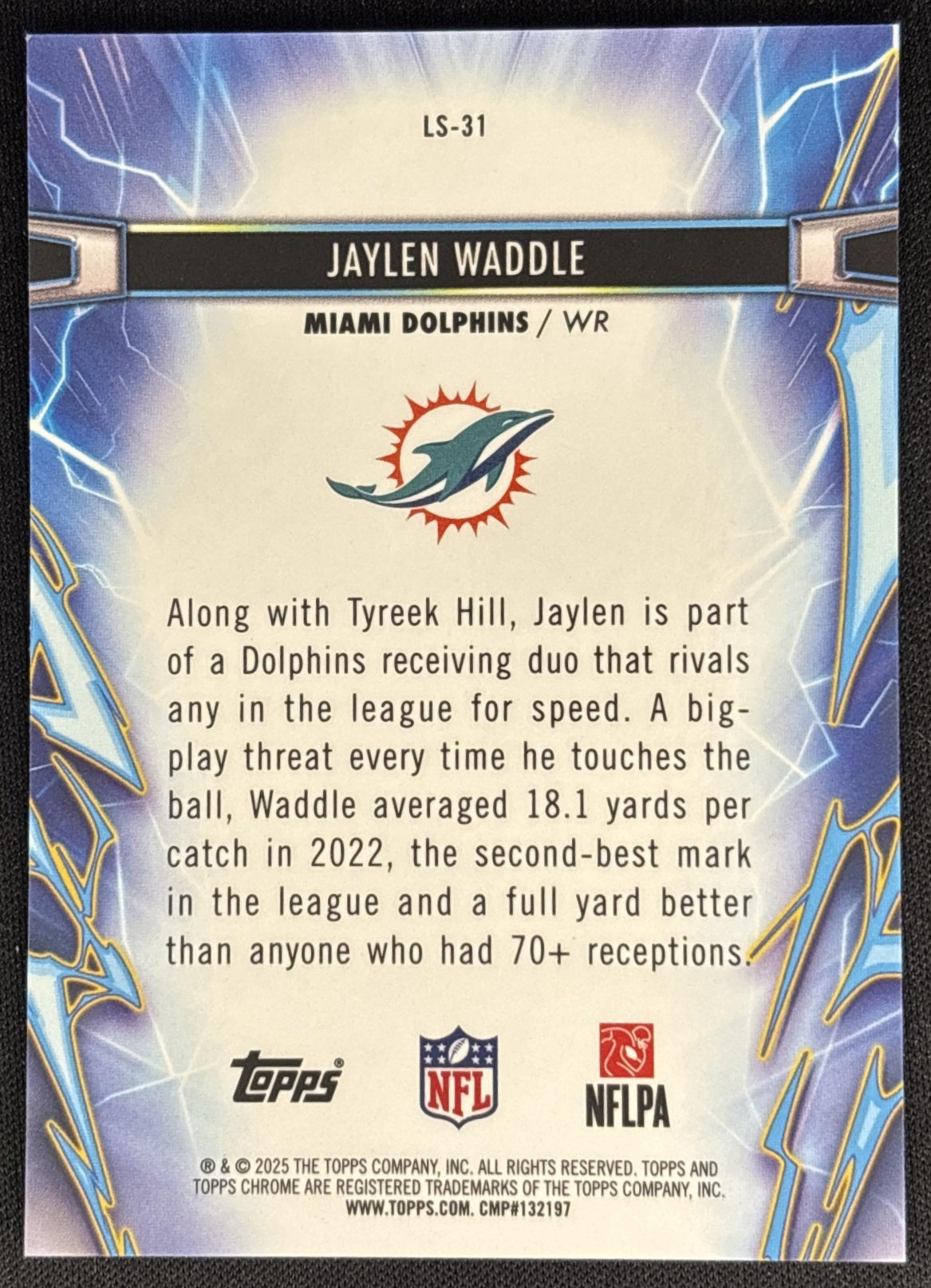 Jaylen Waddle 2025 Cosmic Chrome Light Speed Green Space Dust Refractor /75 Dolphins