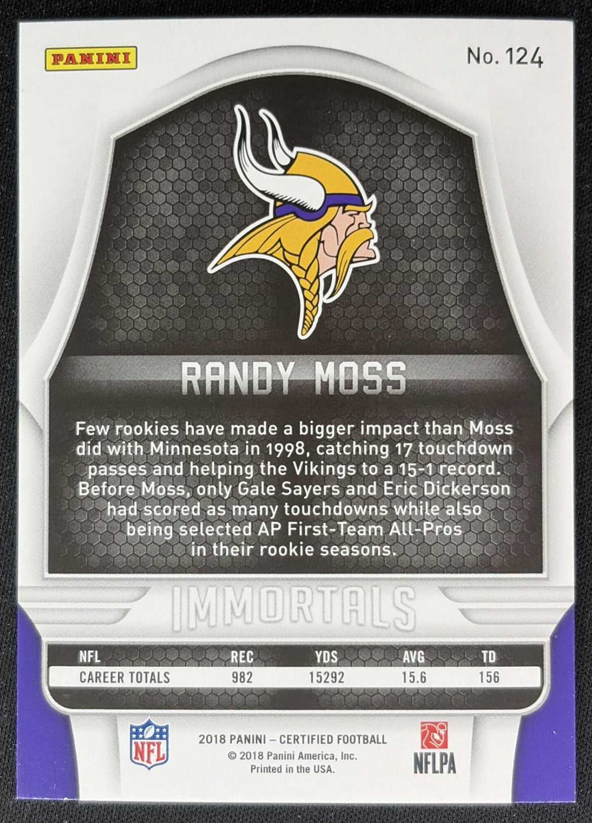 Randy Moss 2018 Panini Certified Mirror Silver /499 Vikings Sports Trading Cards