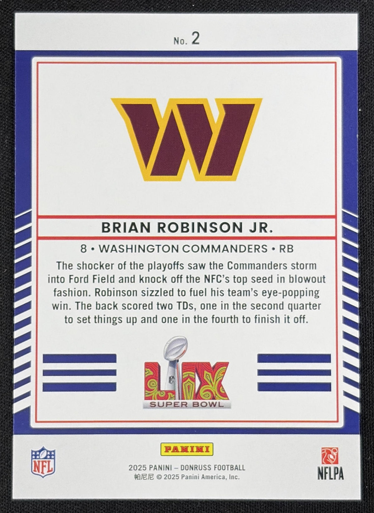 Brian Robinson Jr. 2025 Panini Donruss Road to the Super Bowl Divisional Round Holo /100 Commanders