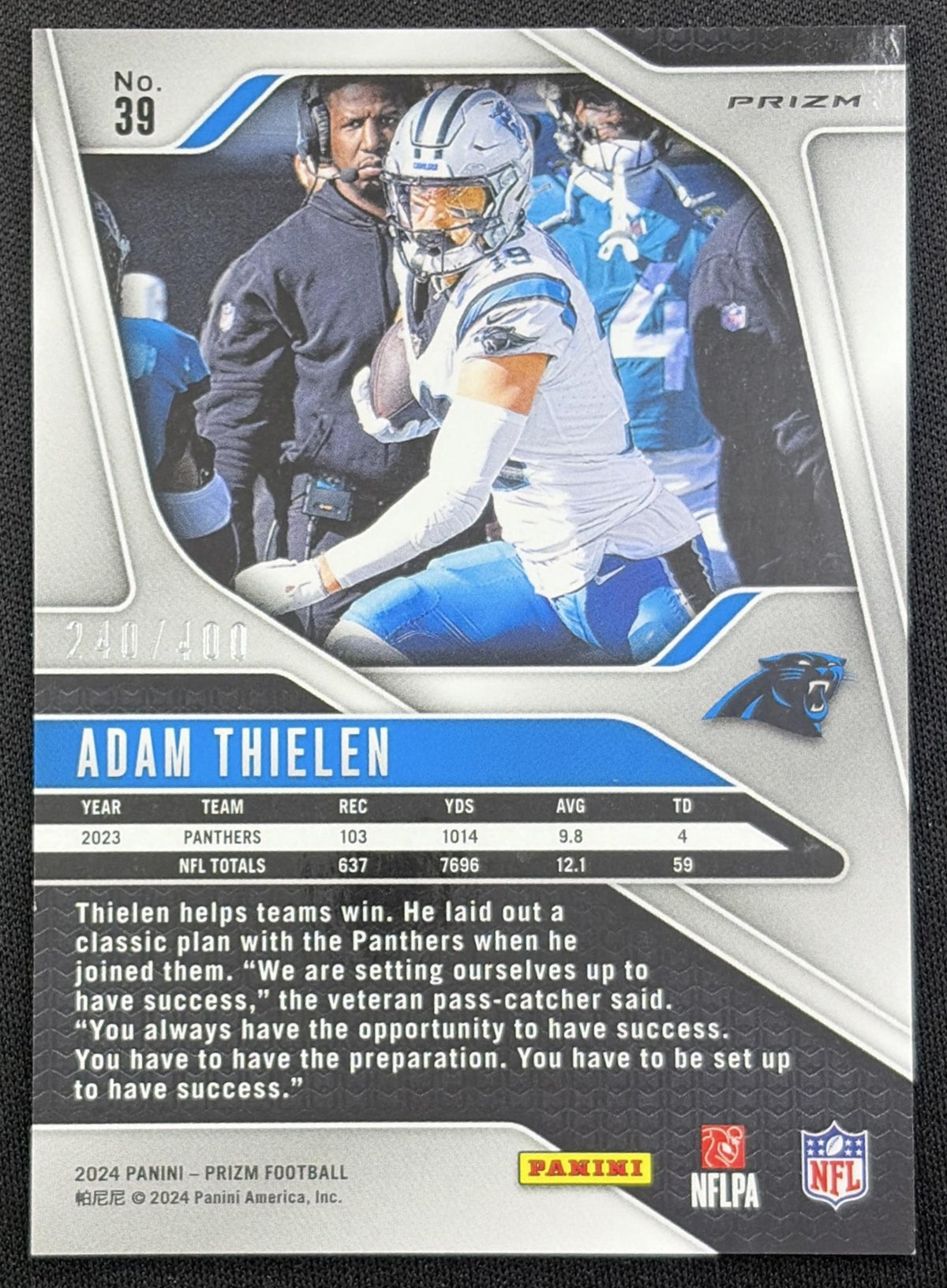 Adam Thielen 2024 Panini Prizm Pandora /400 Panthers Carolina Panthers