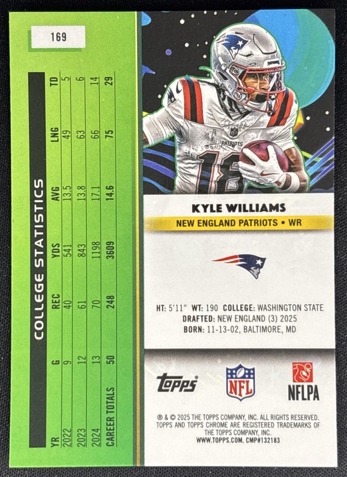 Kyle Williams 2025 Topps Cosmic Chrome Patriots back