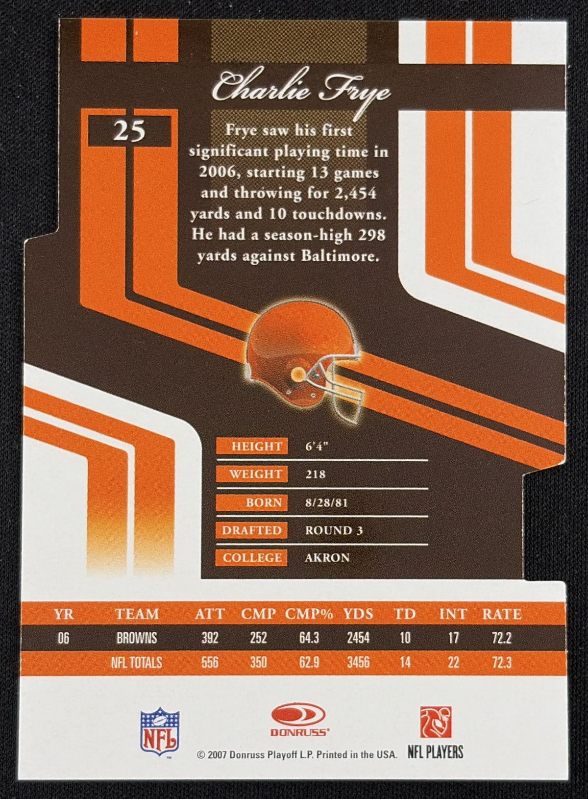 Charlie Frye 2007 Donruss Elite Status Gold /24 Browns Sports Trading Card