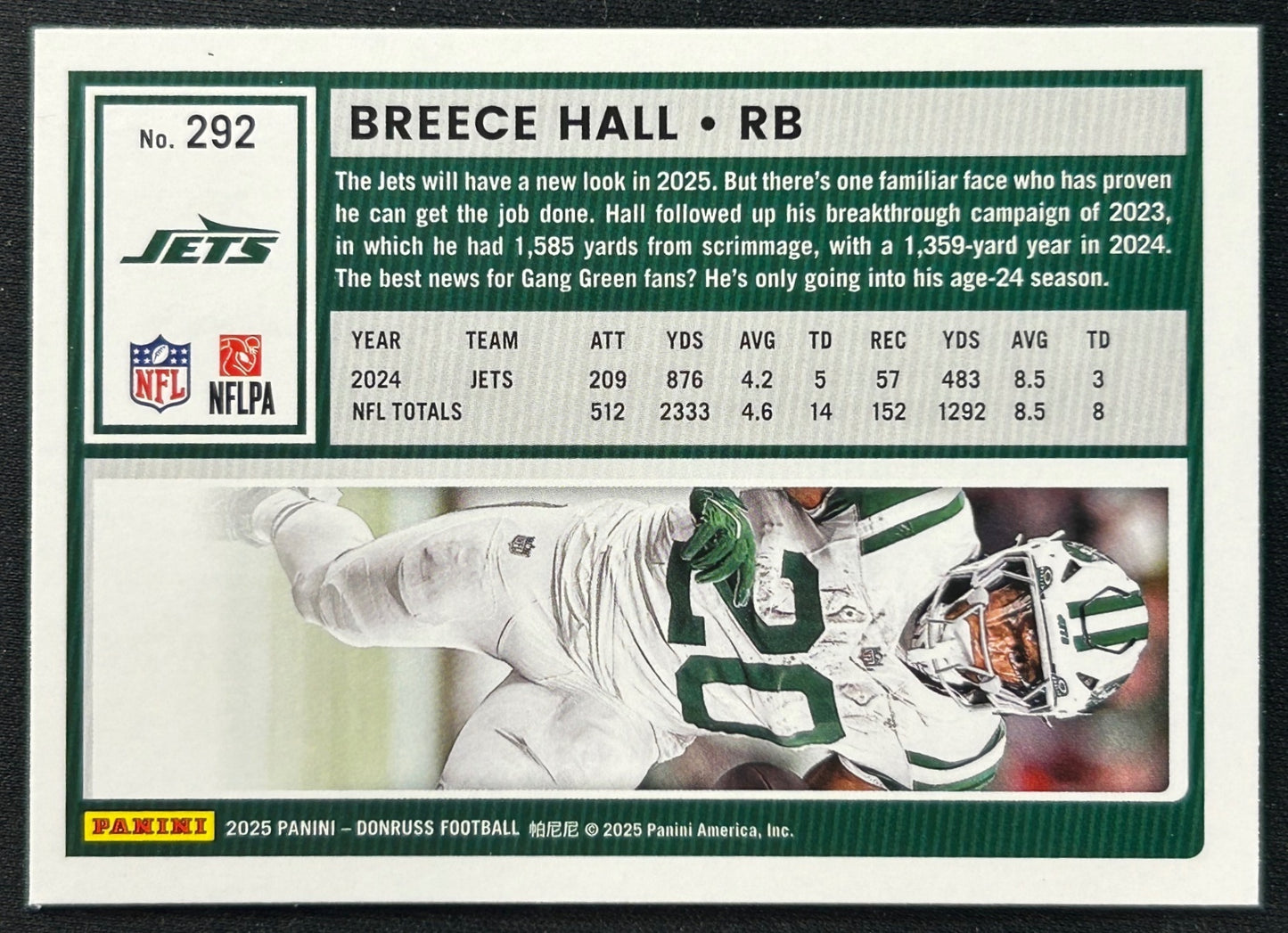Breece Hall 2025 Donruss Press Proof Yellow Jets Sports Trading Cards