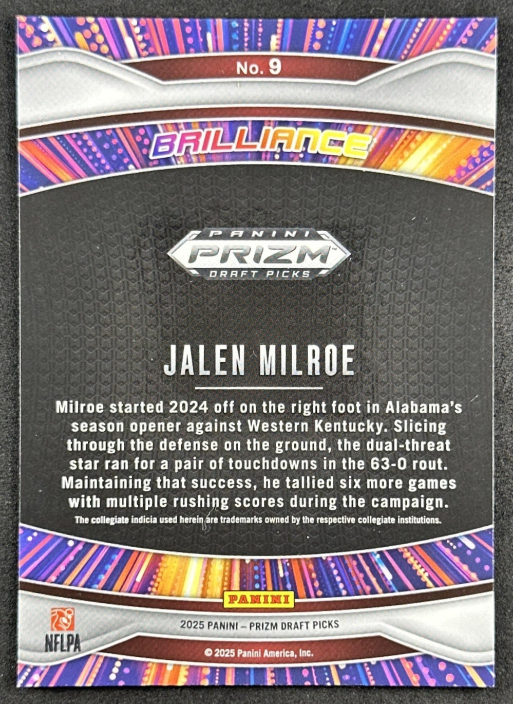 Jalen Milroe 2025 Panini Prizm Draft Picks Brilliance Crimson Tide Seahawks