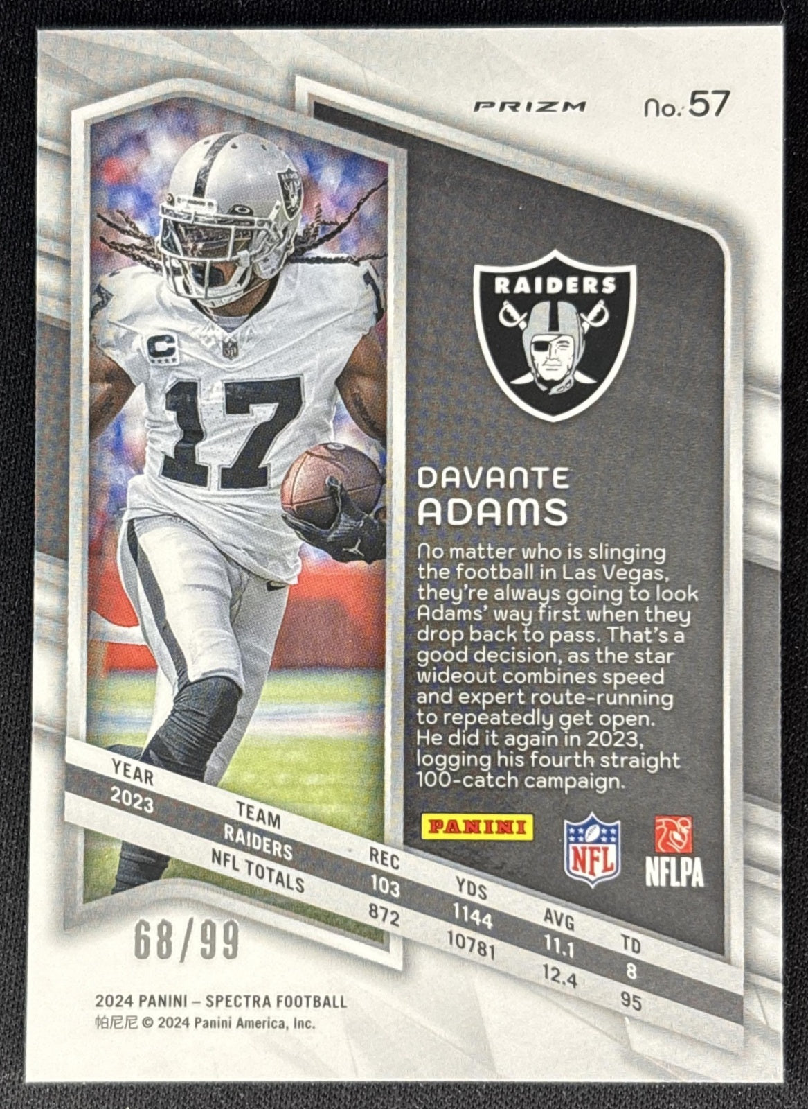 Davante Adams 2024 Panini Spectra Celestial /99 Raiders back