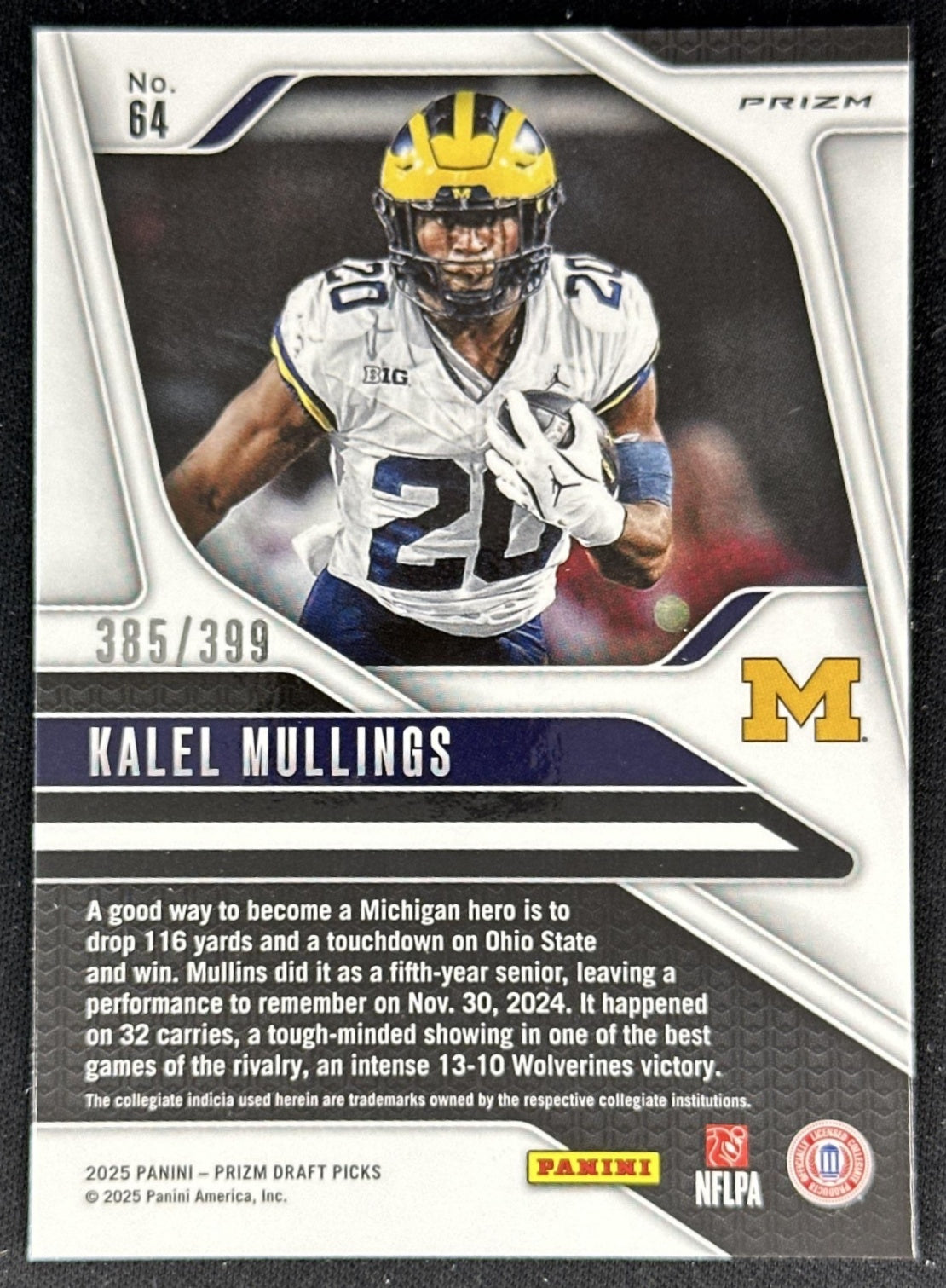 Kalel Mullings 2025 Panini Prizm Draft Picks Red /399 Wolverines back