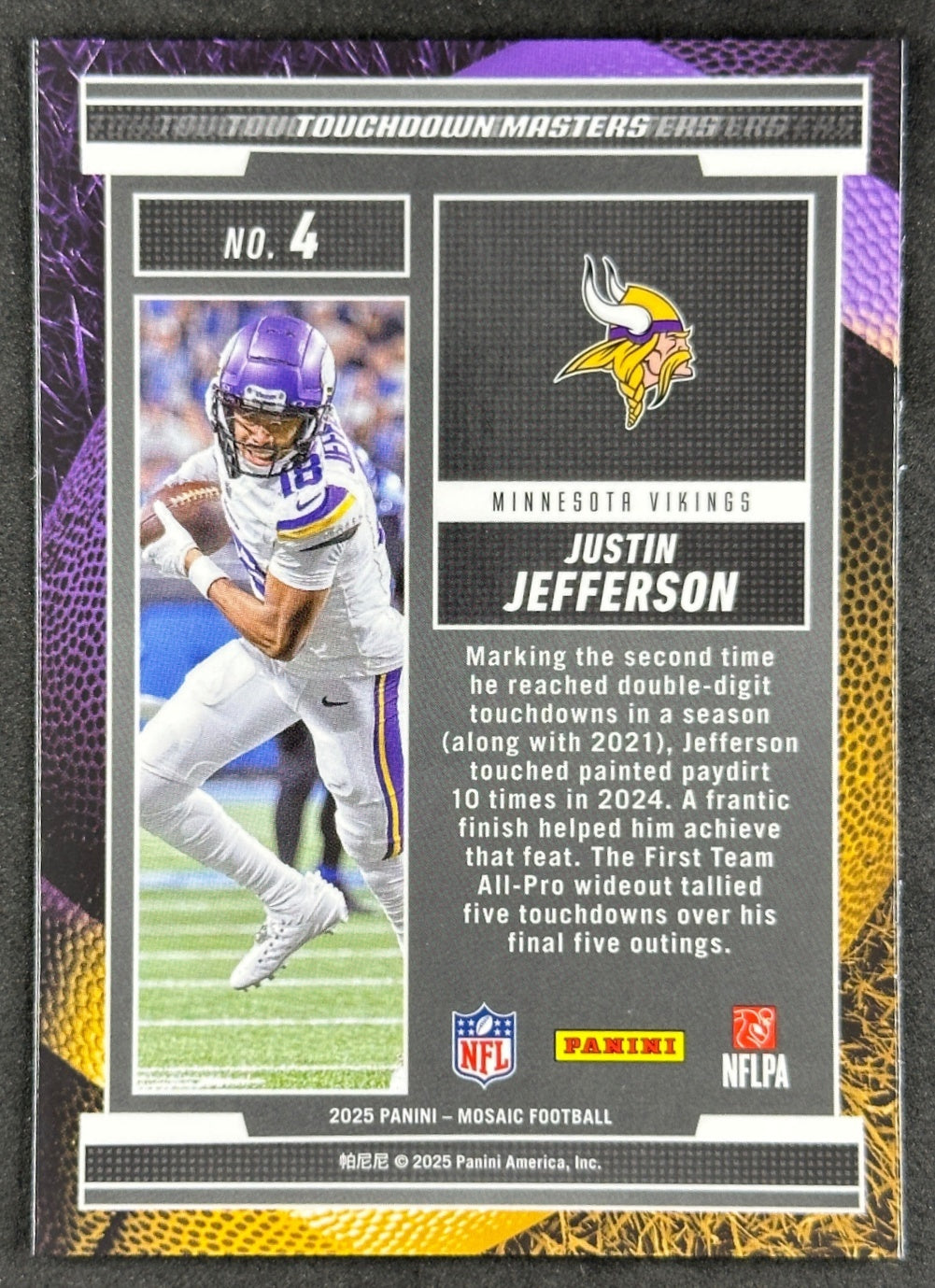 Justin Jefferson 2025 Mosaic Touchdown Masters Vikings Sports Trading Card