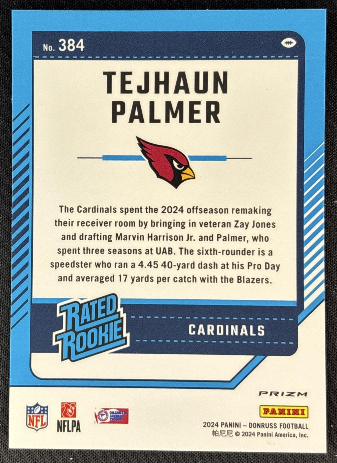 Tejhaun Palmer 2024 Panini Donruss Optic Rated Rookie Preview Red Wave Cardinals