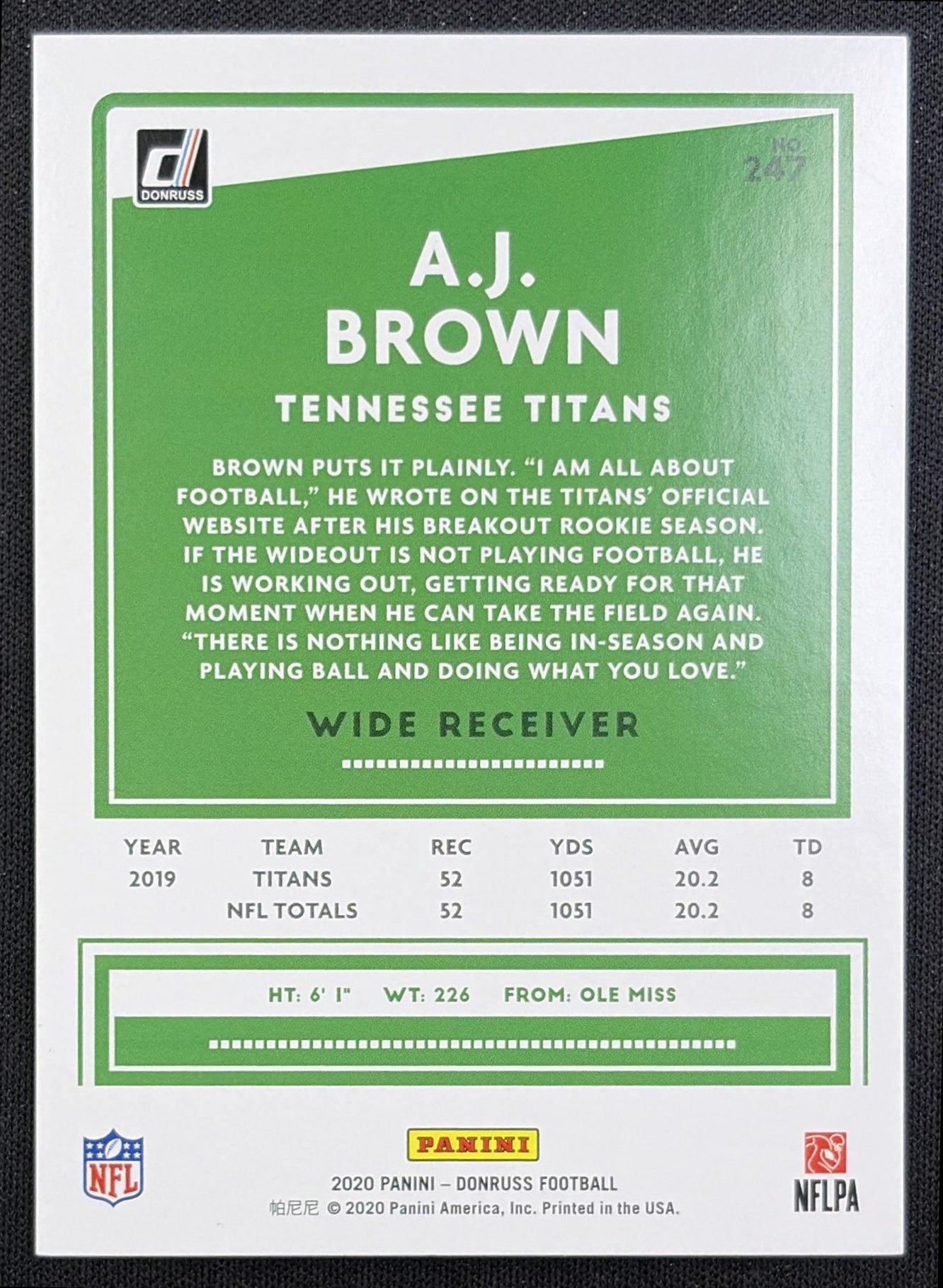 A.J. Brown 2022 Panini Donruss Highlights Holo /100 Titans back