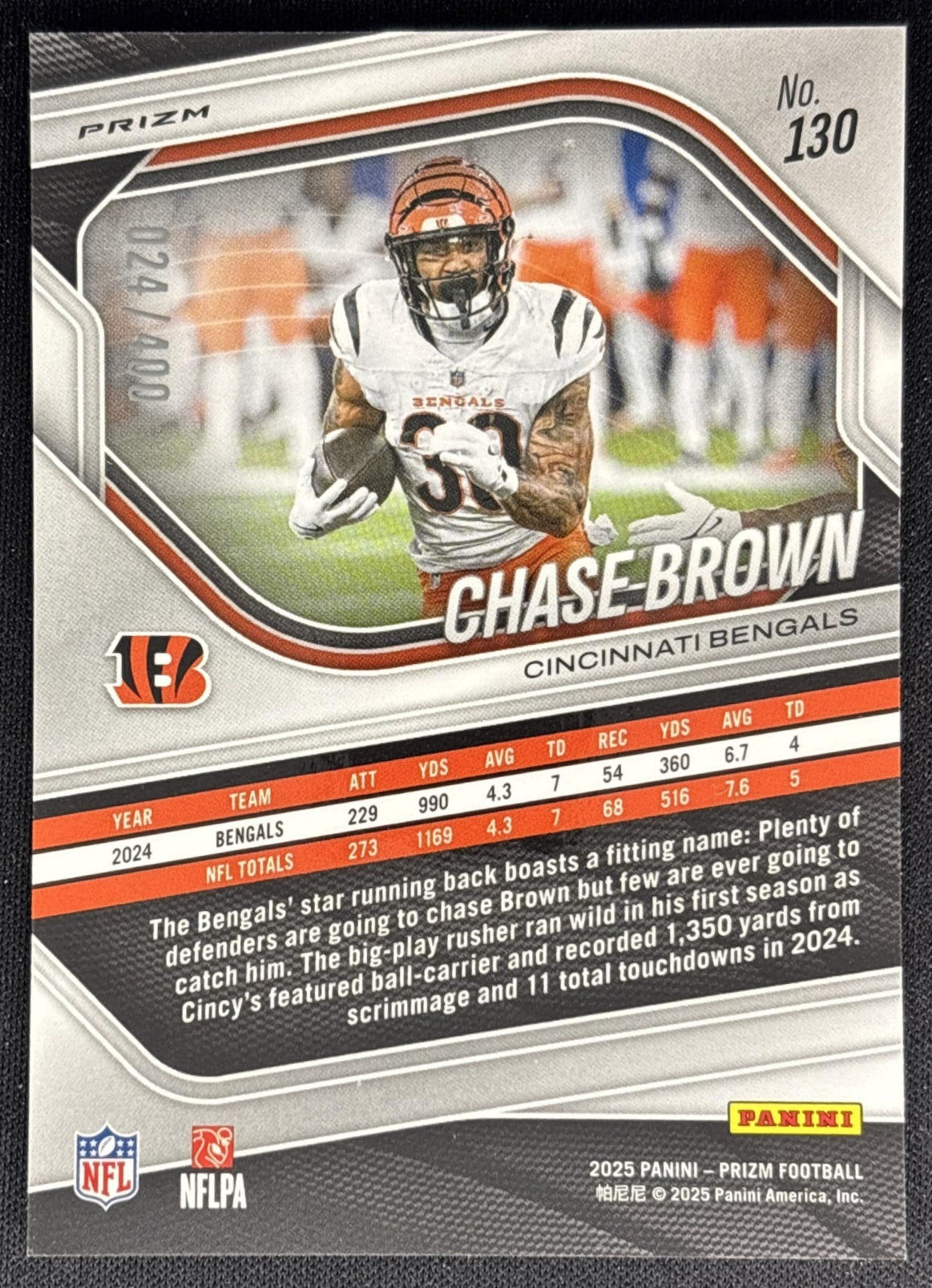 Chase Brown 2025 Panini Prizm Pandora /400 Bengals Sports Trading Cards