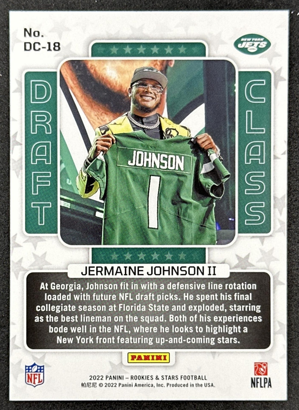 Jermaine Johnson II 2022 Panini Rookies & Stars Draft Class Jets Back