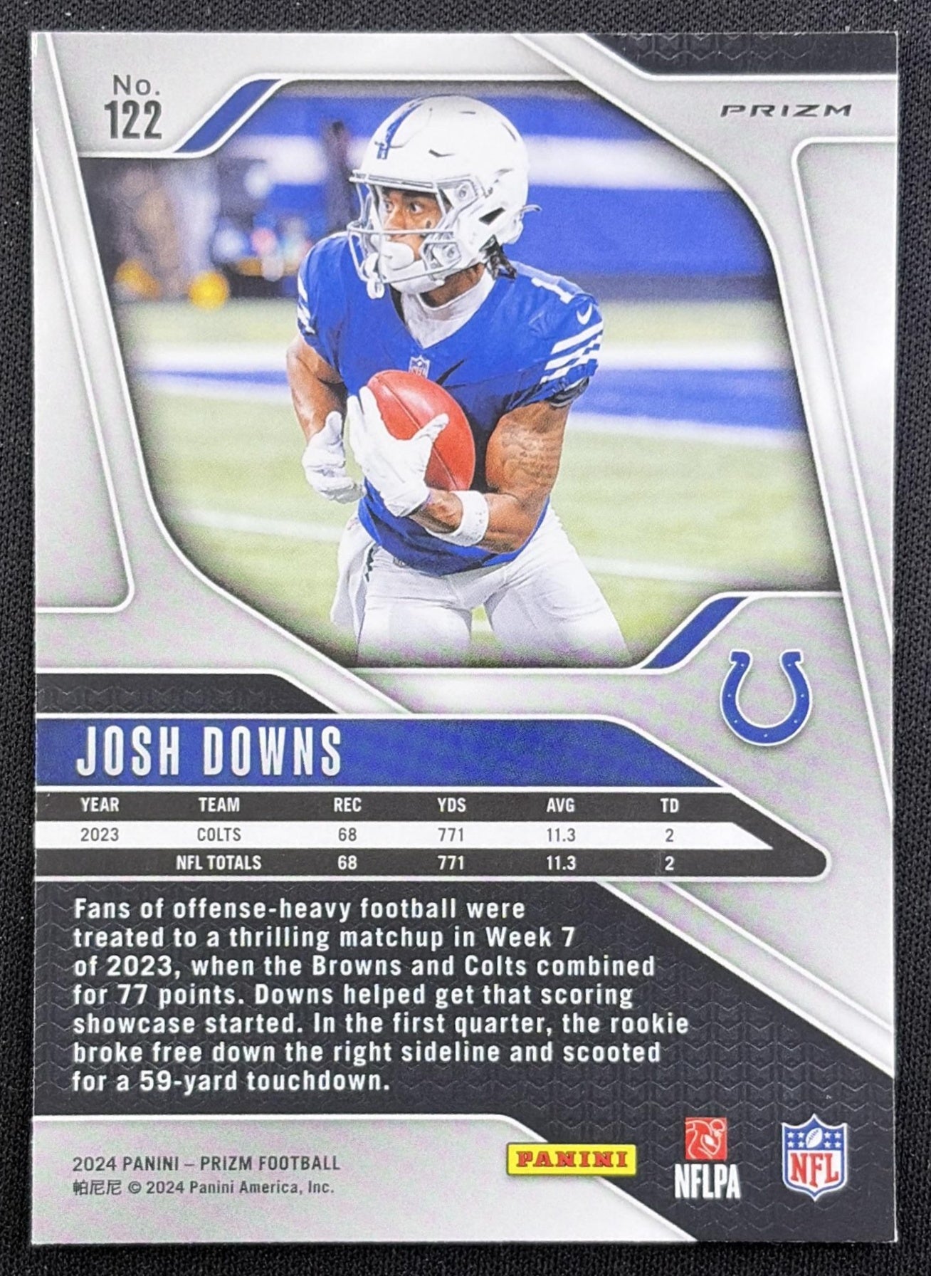 Josh Downs 2024 Panini Prizm Green Wave Colts back