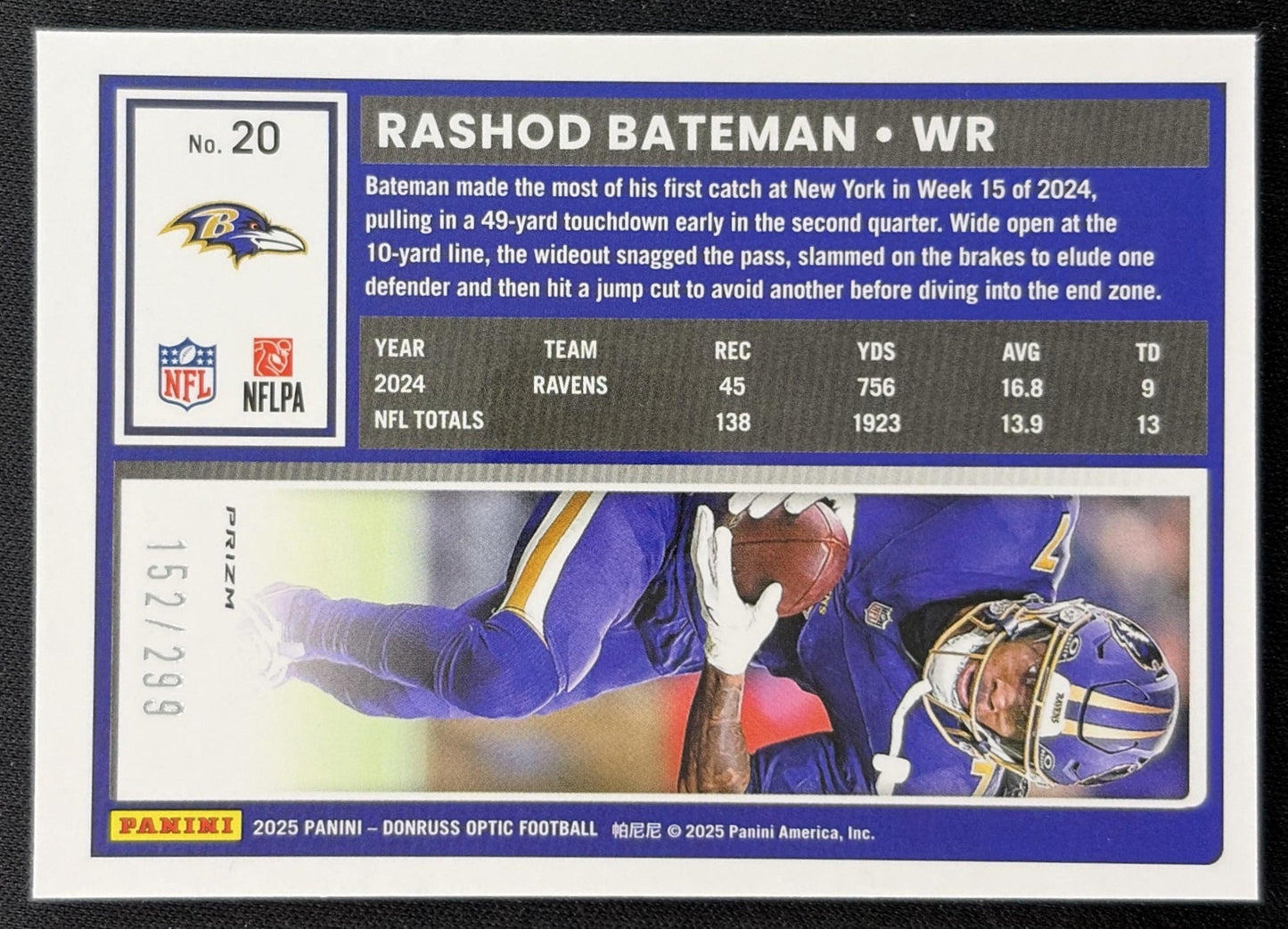 Rashod Bateman 2025 Panini Donruss Optic Orange Prizm /299 Ravens Back