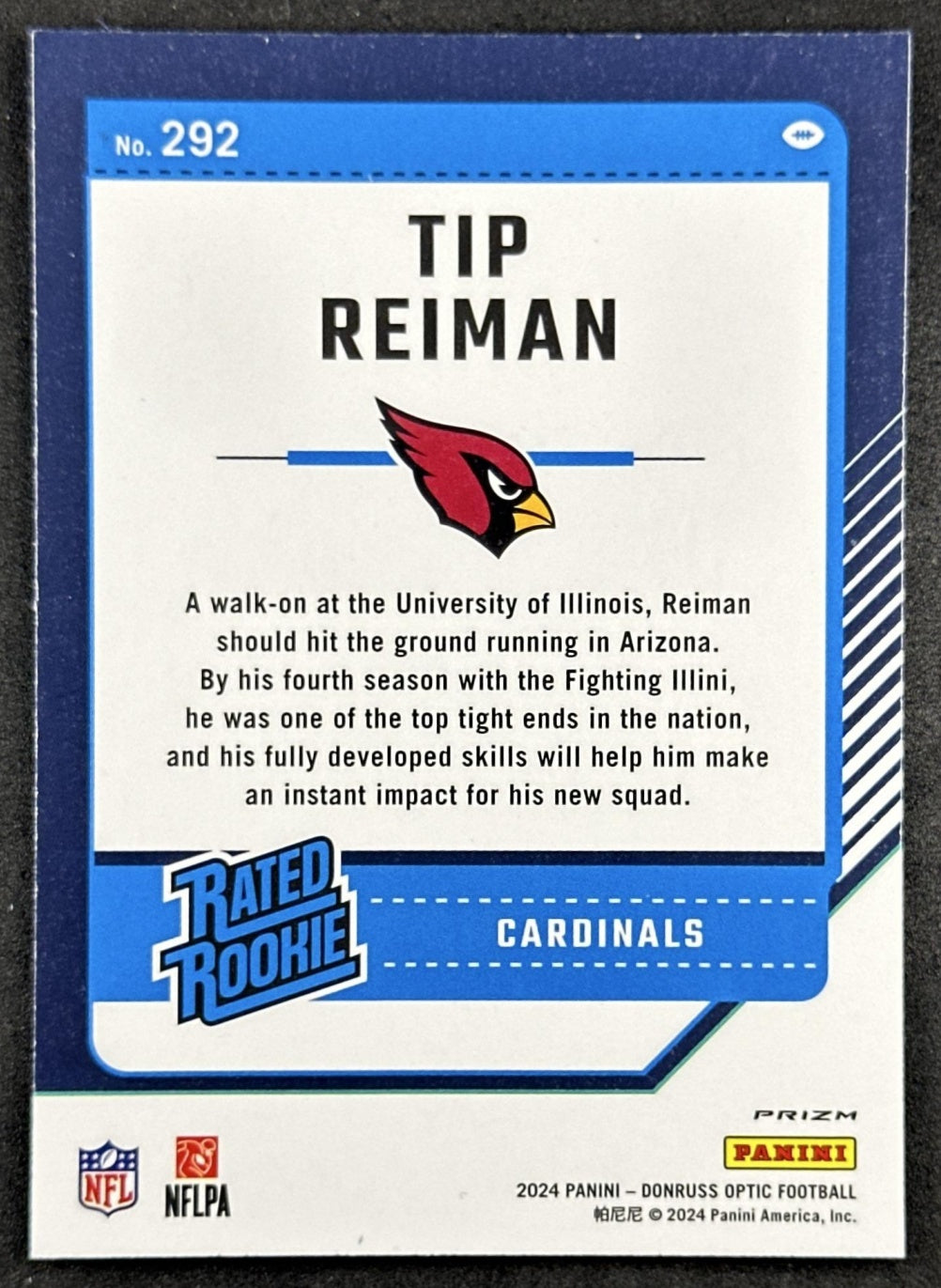 Tip Reiman 2024 Panini Donruss Optic Blue Hyper Cardinals Back