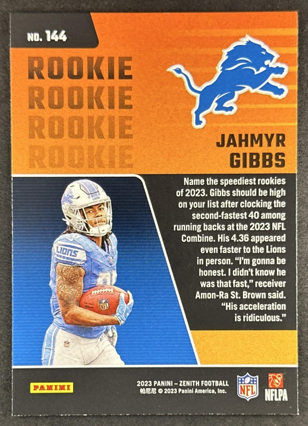 Jahmyr Gibbs 2023 Panini Zenith Red Zone Lions Sports Trading Card