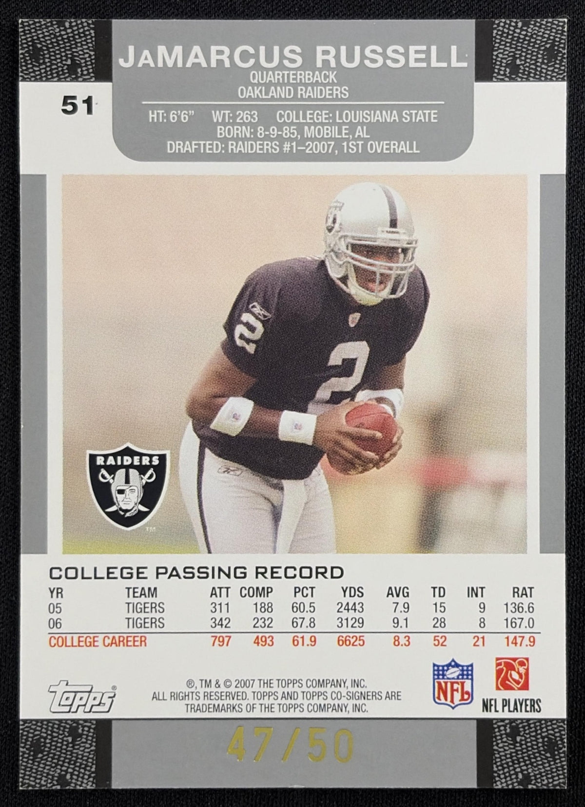 JaMarcus Russell 2007 Topps Co-Signers /50 Raiders