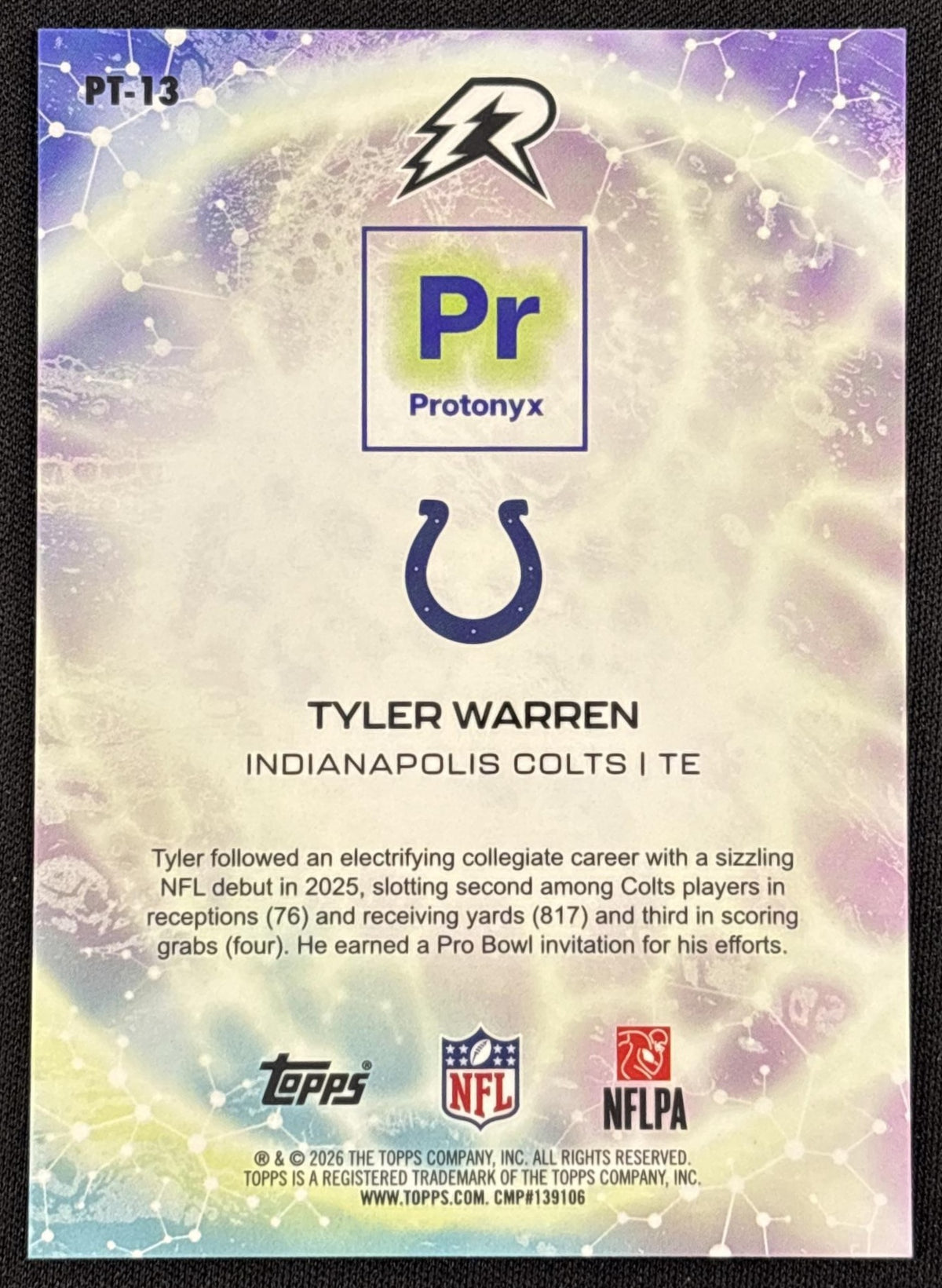 Tyler Warren 2025 Topps Resurgence Protonyx Surge Refractor /425 Colts