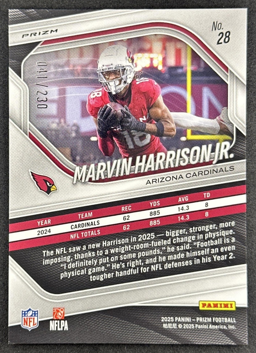 Marvin Harrison Jr. 2024 Panini Prizm Blue Wave /230 Cardinals back
