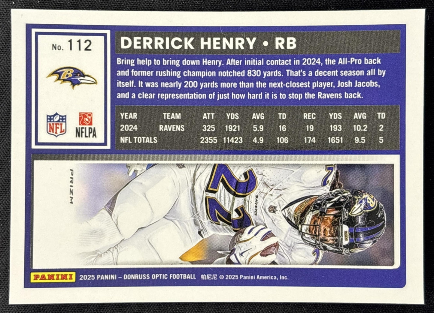 Derrick Henry 2025 Panini Donruss Optic Holo Prizm Ravens - Back