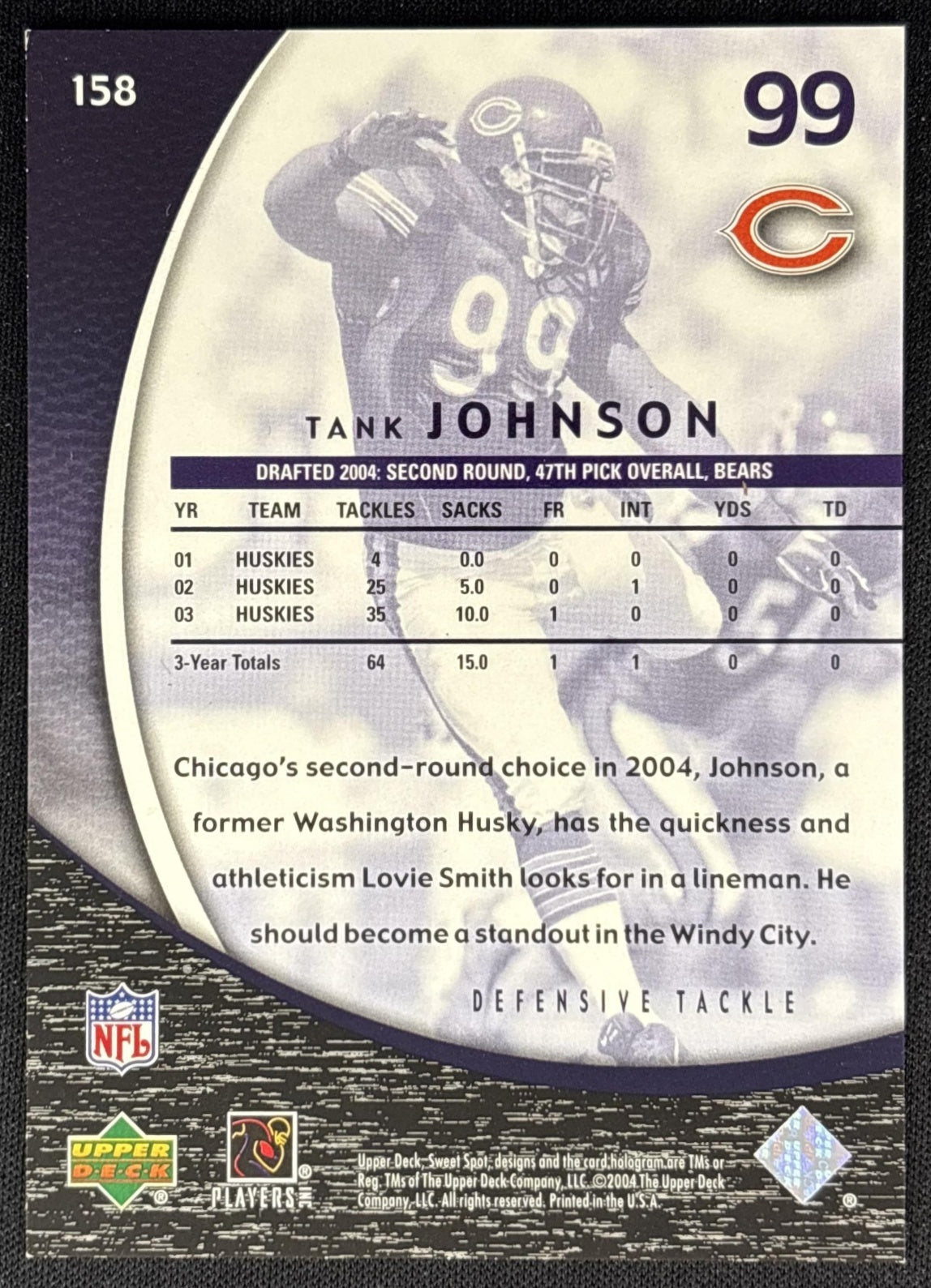 Terry Johnson 2004 Upper Deck Sweet Spot /1299 Bears back