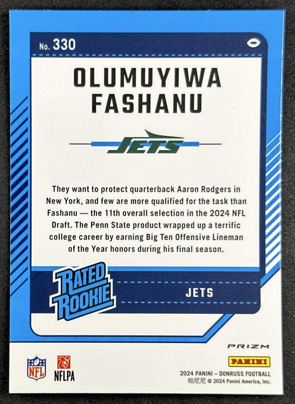 Olumuyiwa Fashanu 2024 Panini Donruss Optic Rated Rookie Preview Pink Jets Sports Trading Cards
