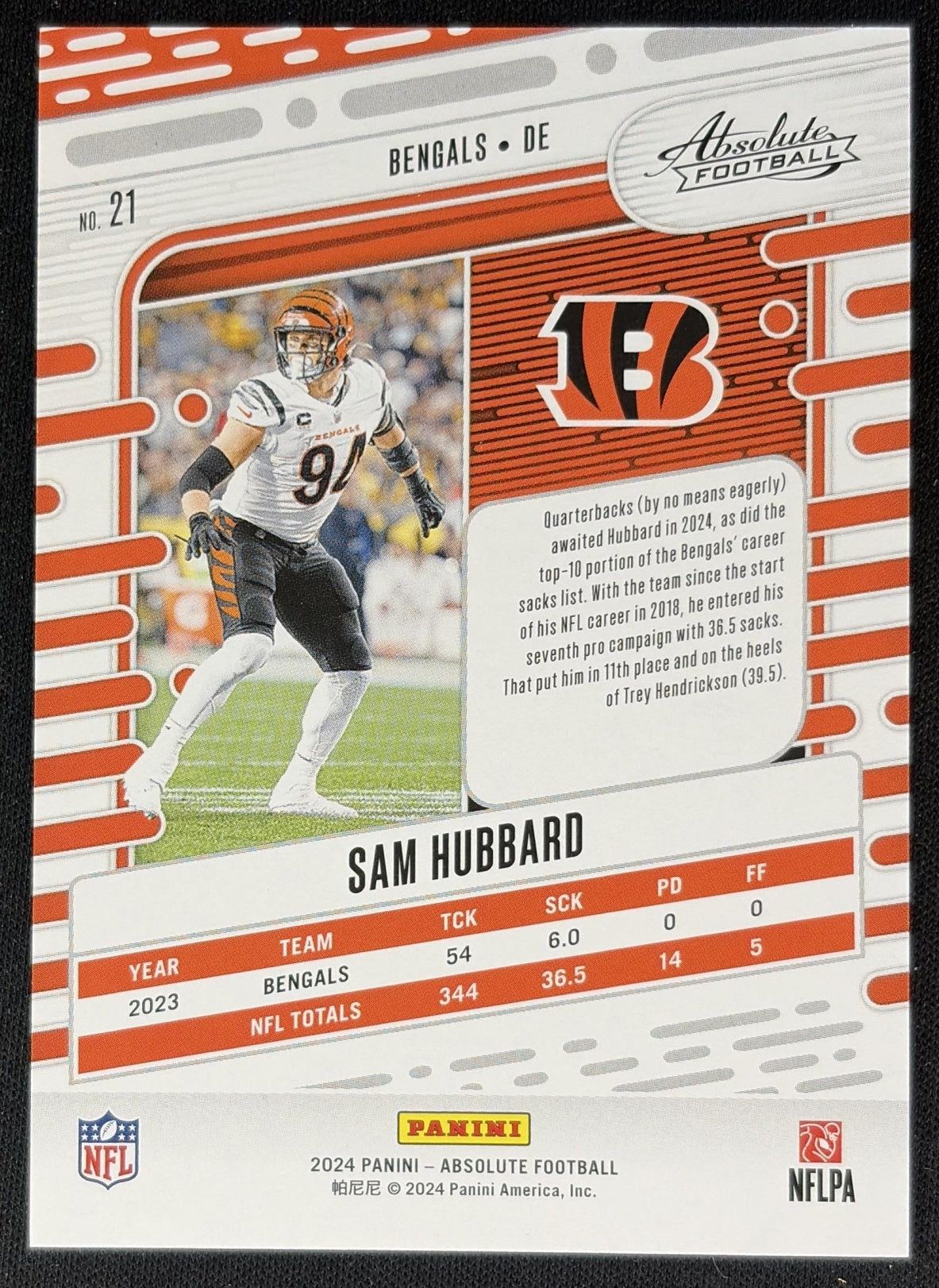 Sam Hubbard 2024 Panini Absolute Orange Mosaic /299 Bengals back