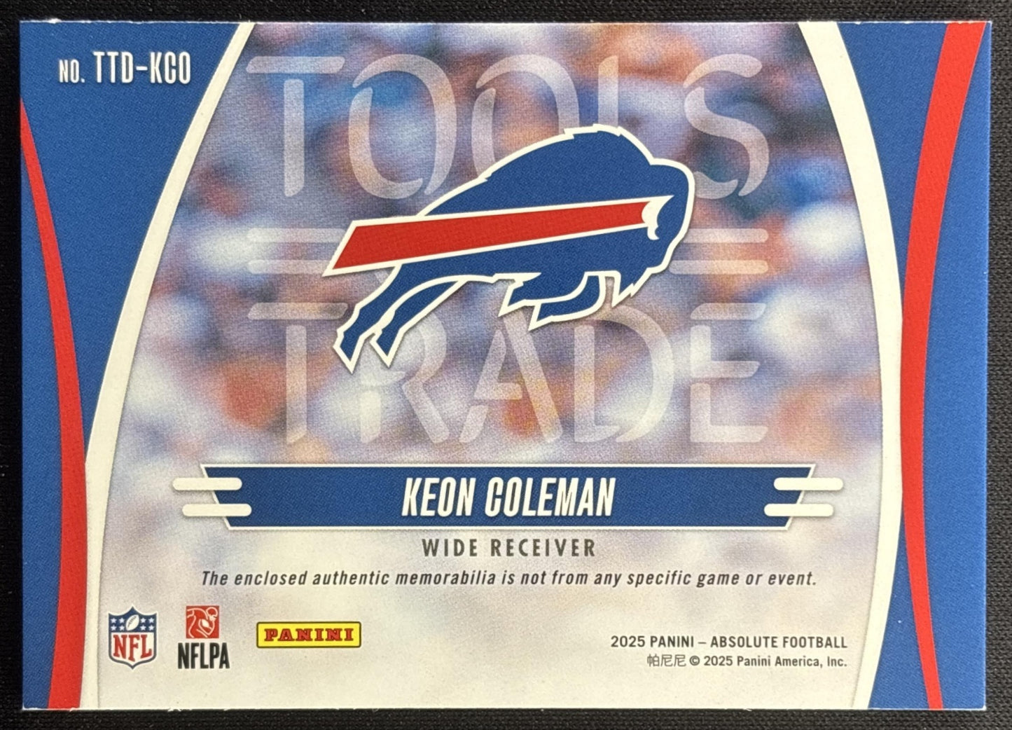 Keon Coleman 2025 Panini Absolute Tools of the Trade Double /249 Bills Sports Trading Card
