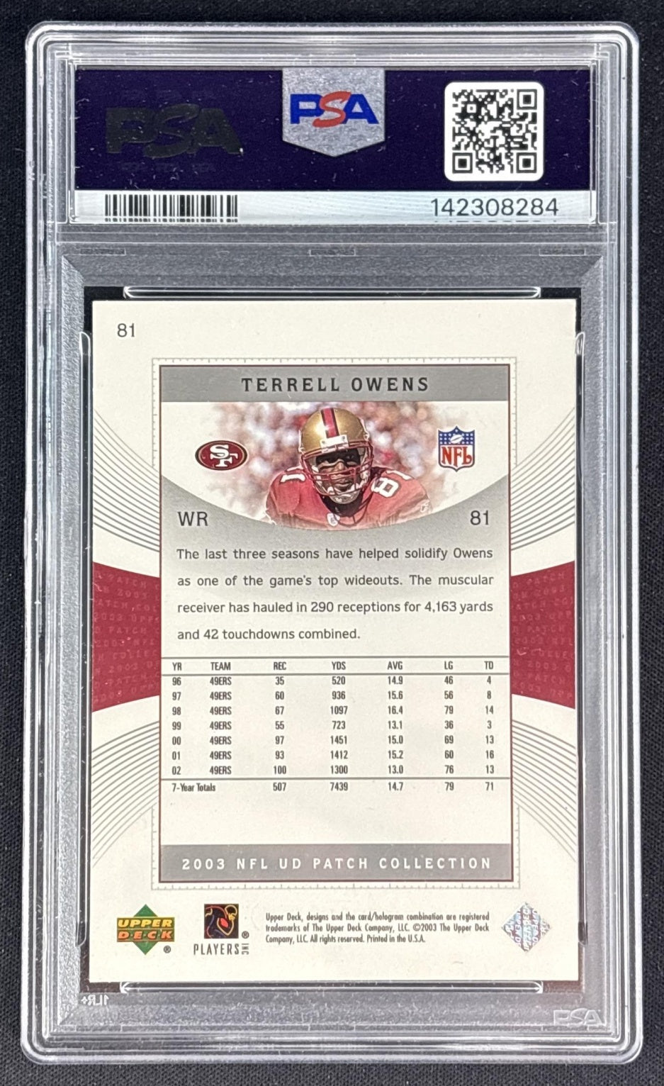 Terrell Owens 2003 Upper Deck Patch Collection PSA 10 49ers Back