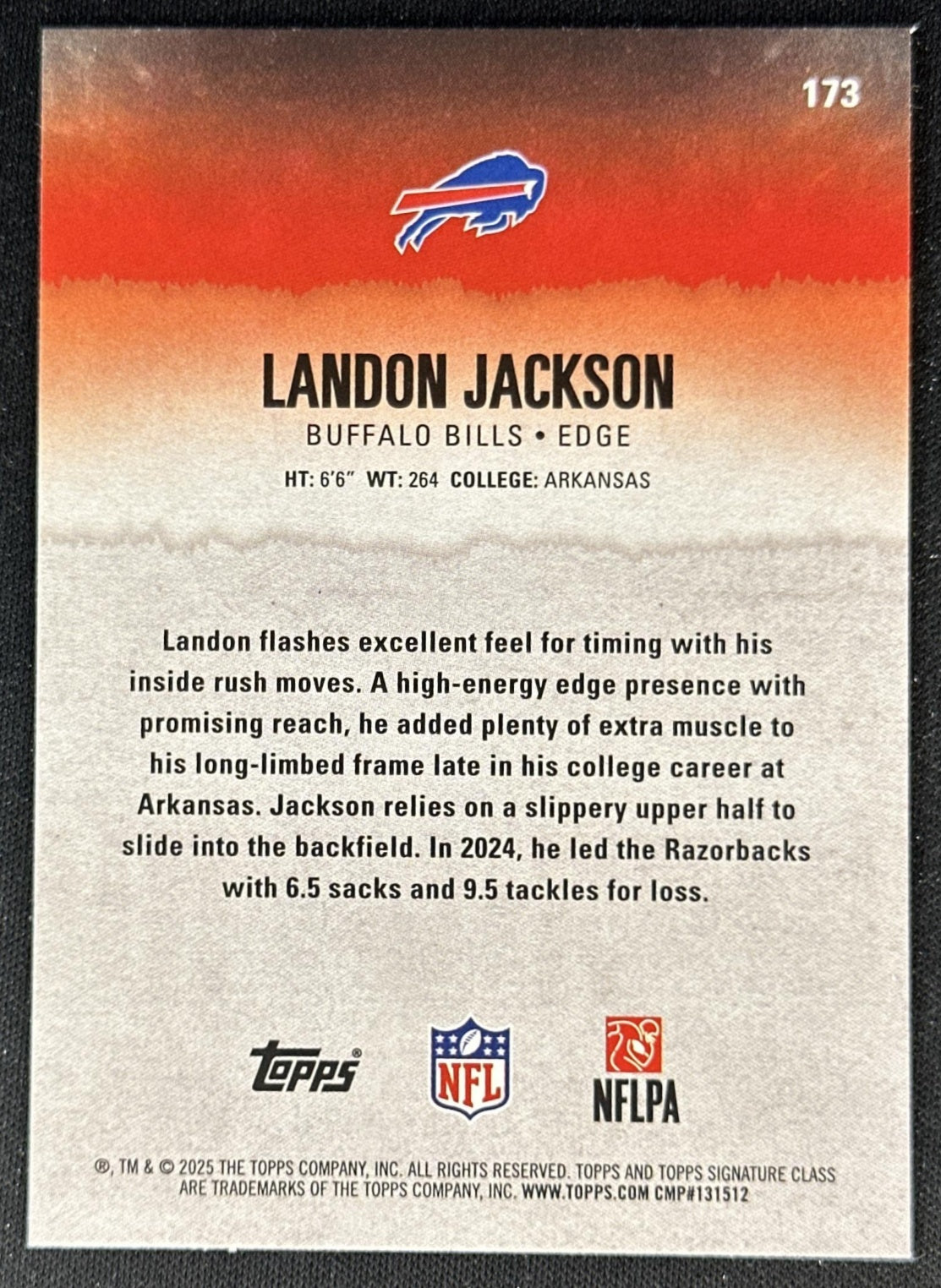 Landon Jackson 2025 Topps Signature Class Green & Purple Rookie Bills back