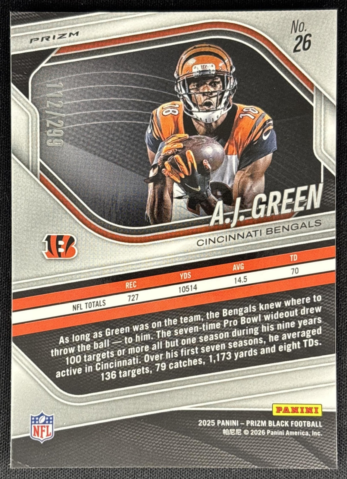 A.J. Green 2025 Panini Prizm Black Red /299 Bengals Sports Trading Cards