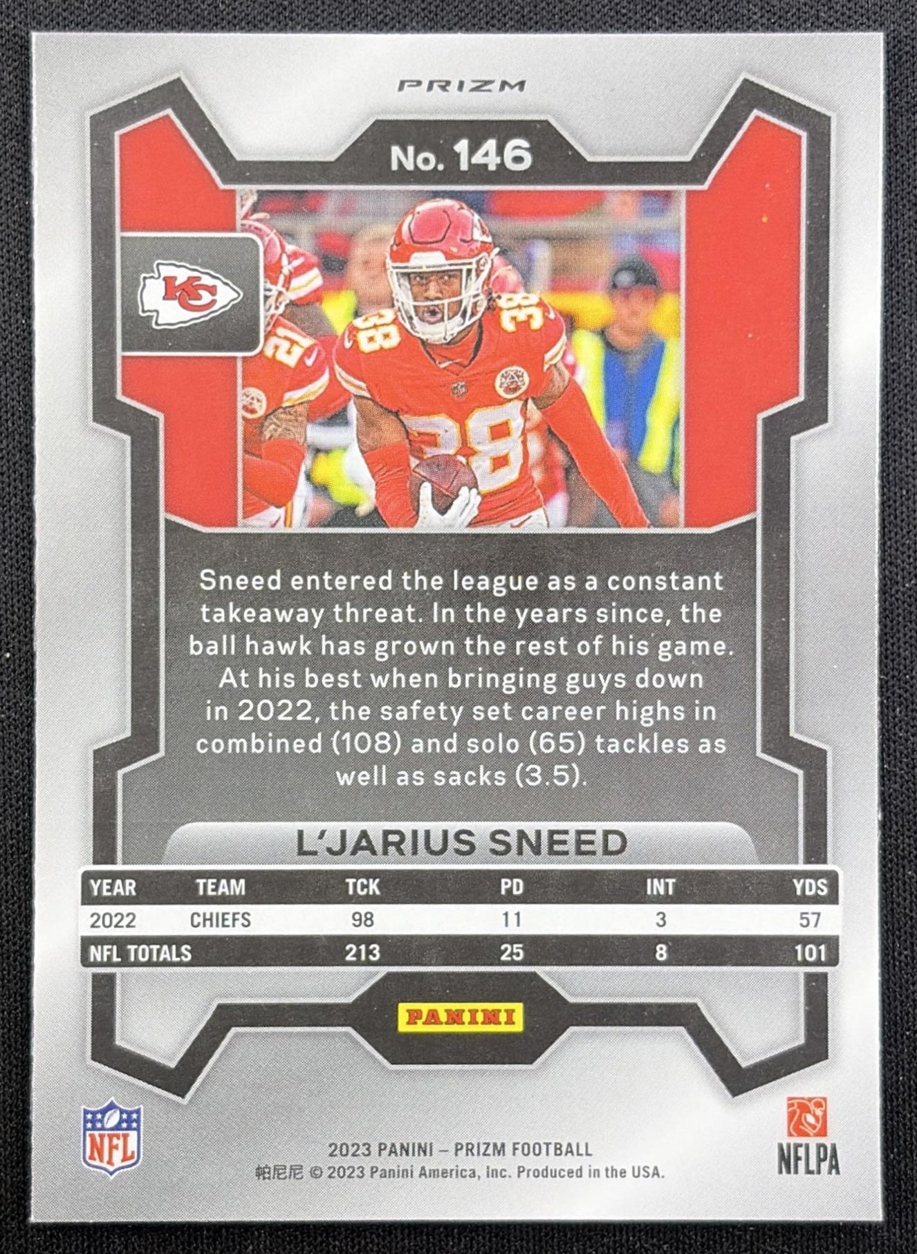 L'Jarius Sneed 2023 Panini Prizm Green Wave Chiefs