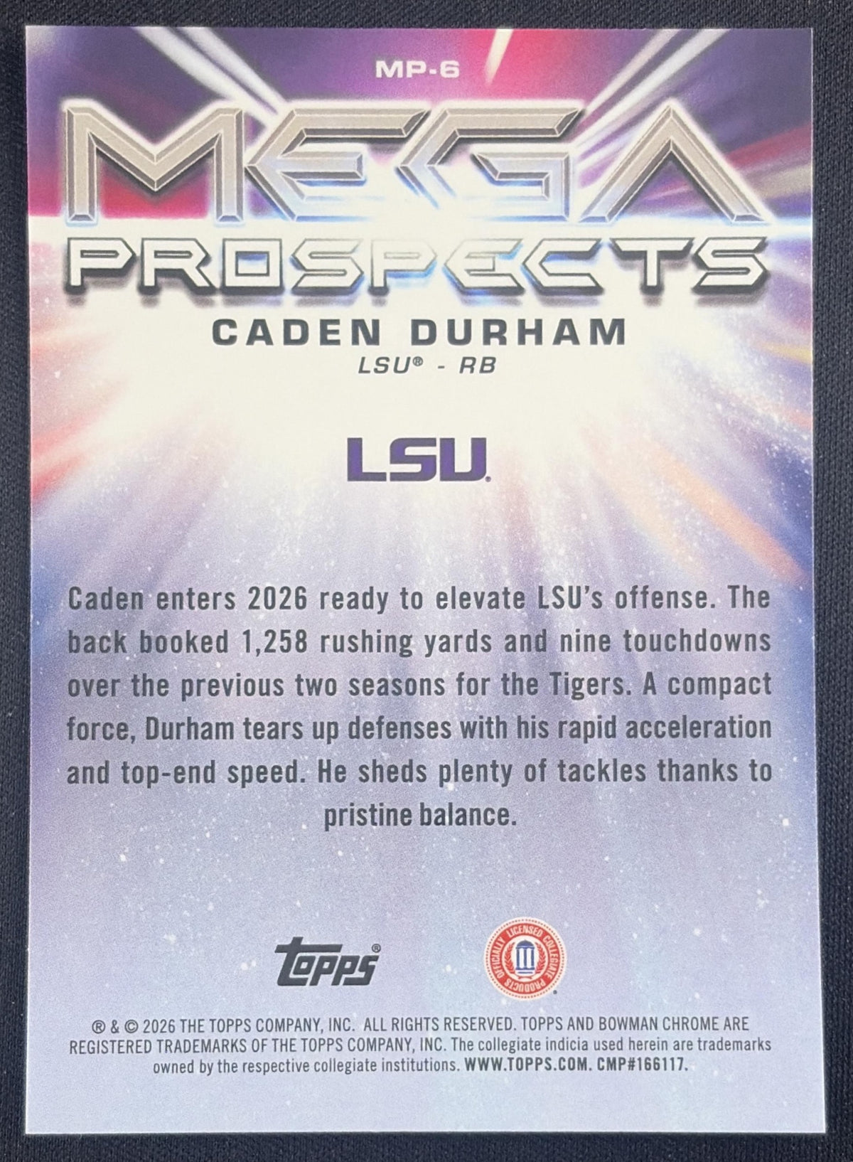 Caden Durham 2026 Bowman Chrome Mega Prospects Mojo Refractor Tigers