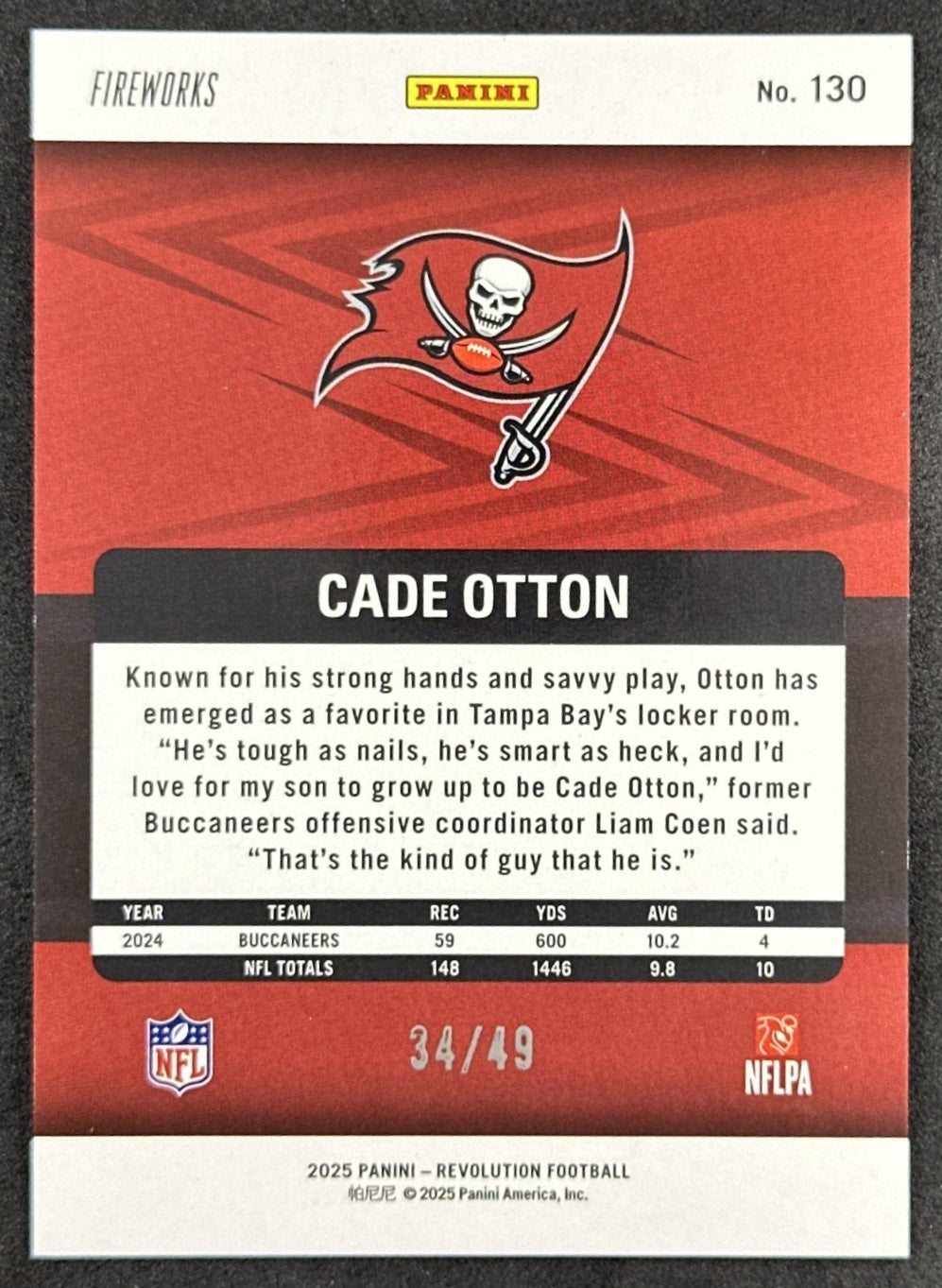 Cade Otton 2025 Panini Revolution Fireworks /49 Buccaneers Sports Trading Card