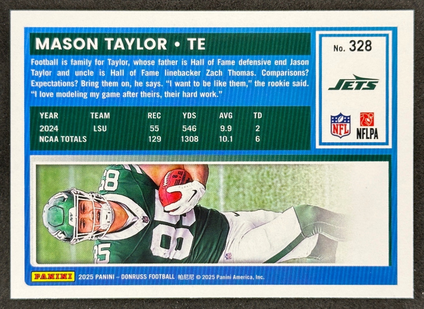 Mason Taylor 2025 Donruss Rated Rookie Press Proof Red Jets Sports Trading Card