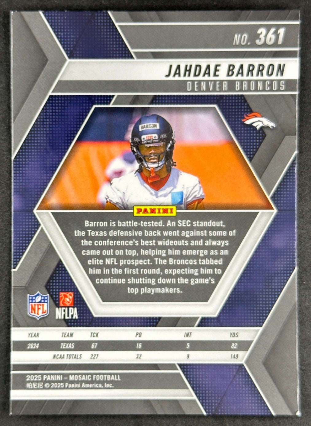 Jahdae Barron 2025 Mosaic Rookies Broncos Sports Trading Card