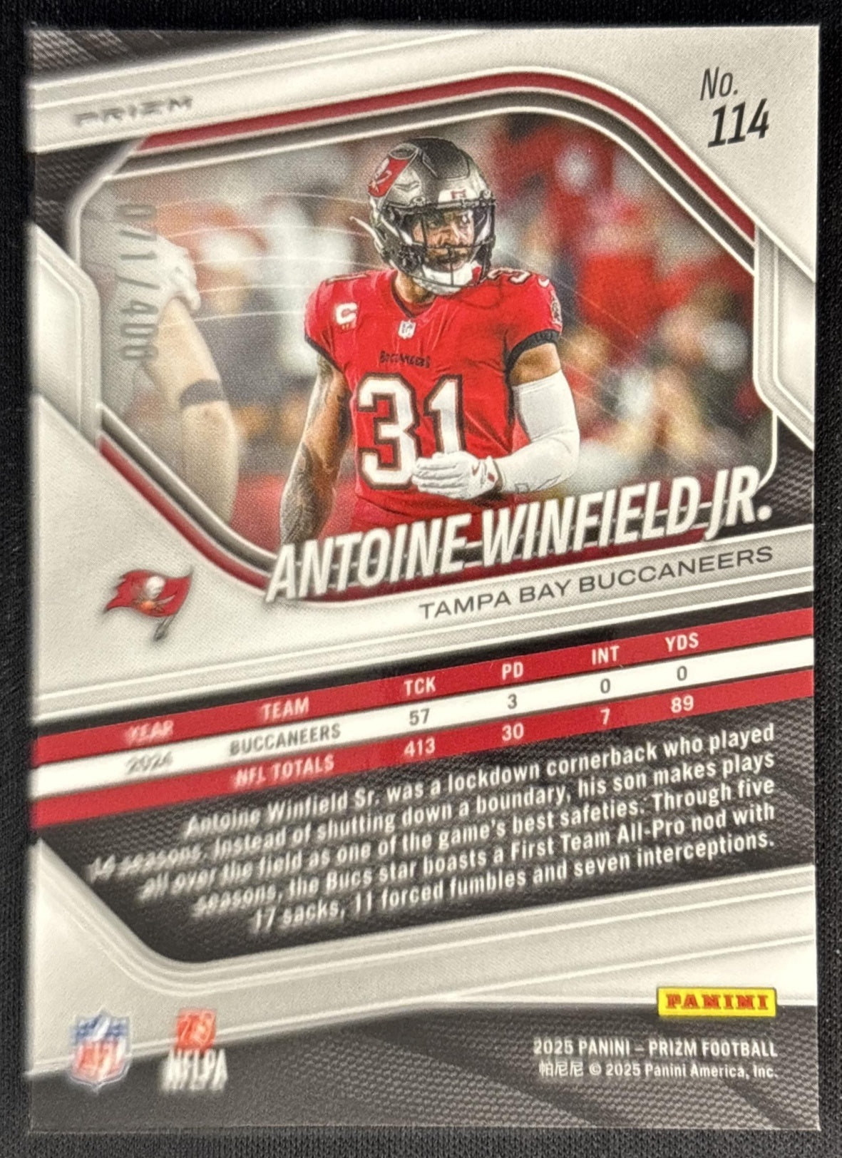 Antoine Winfield Jr. 2025 Panini Prizm Pandora /400 Buccaneers back