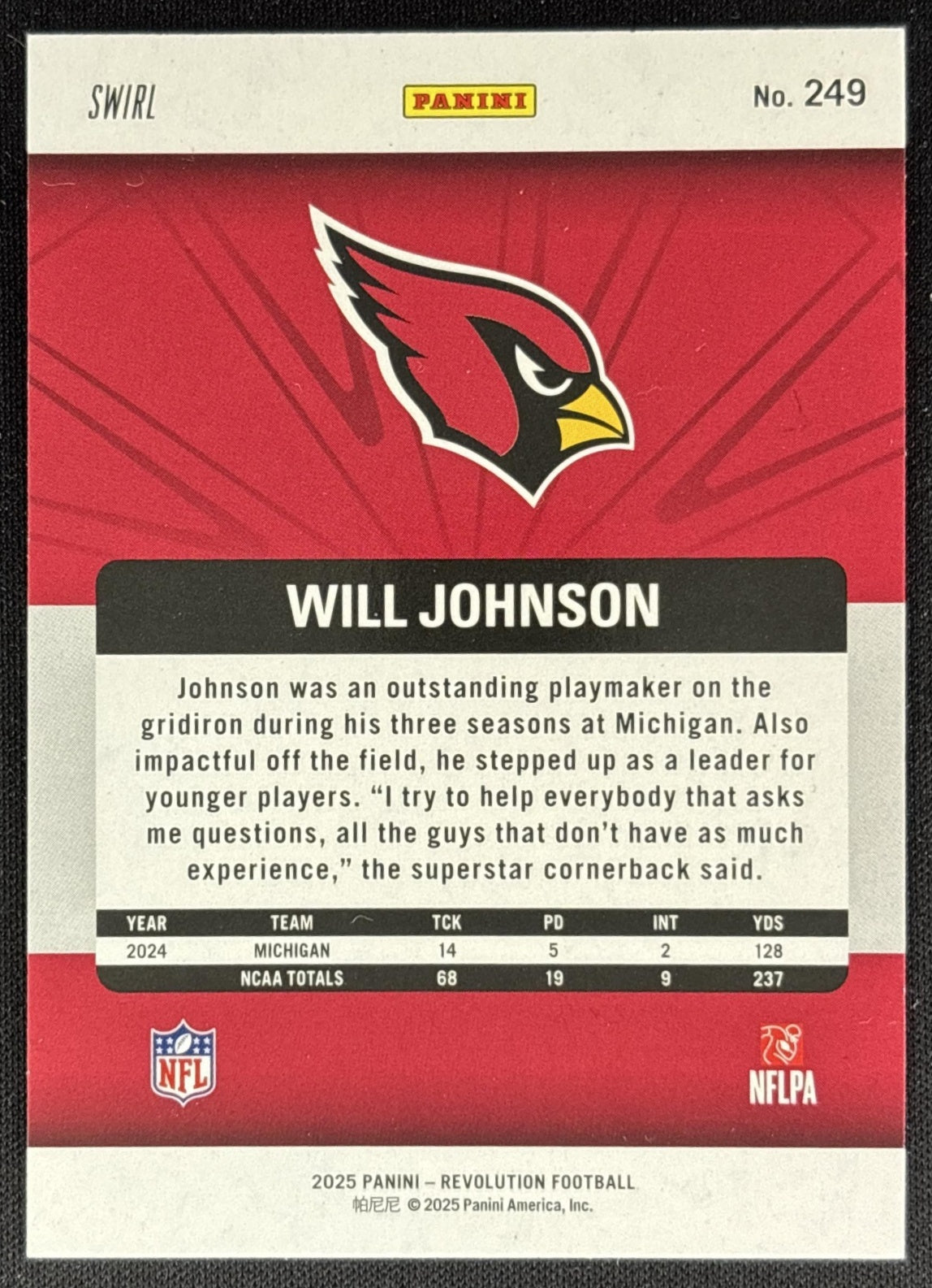 Will Johnson 2025 Panini Revolution Rookies Red Swirl Cardinals Sports Trading Cards