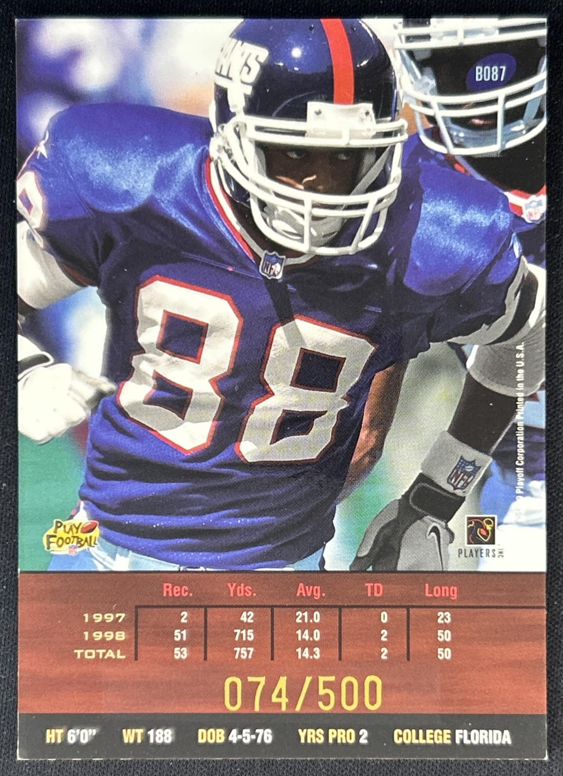 Ike Hilliard 1999 Playoff Prestige SSD Spectrum Blue /500 Giants back