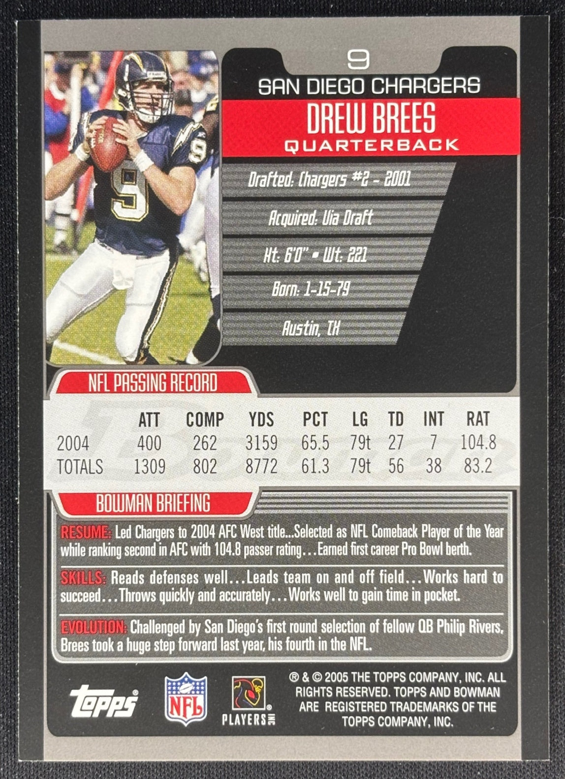 Drew Brees 2005 Chargers Football