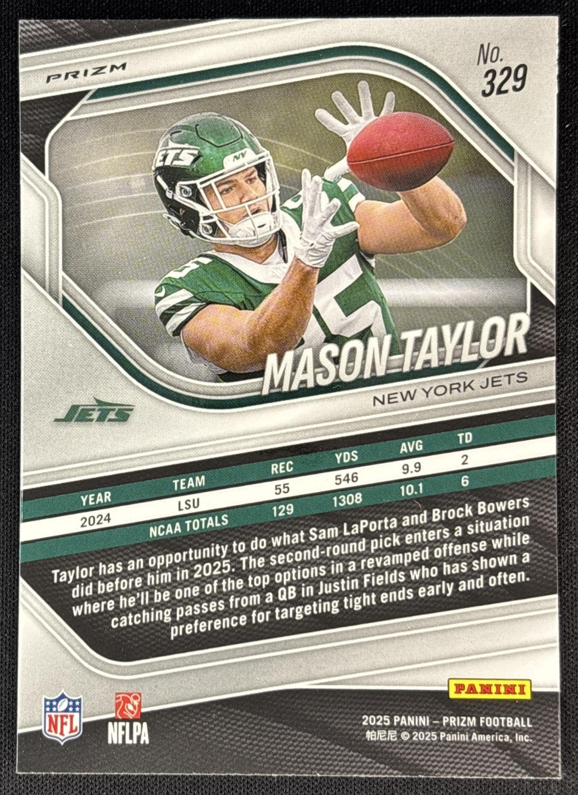 Mason Taylor 2025 Panini Prizm Neon Green Pulsar Jets Sports Trading Cards