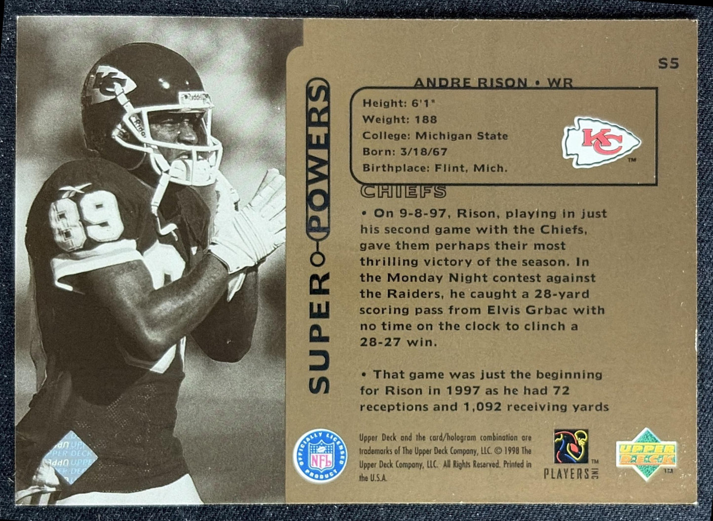 Andre Rison 1998 Upper Deck Super Powers Chiefs back